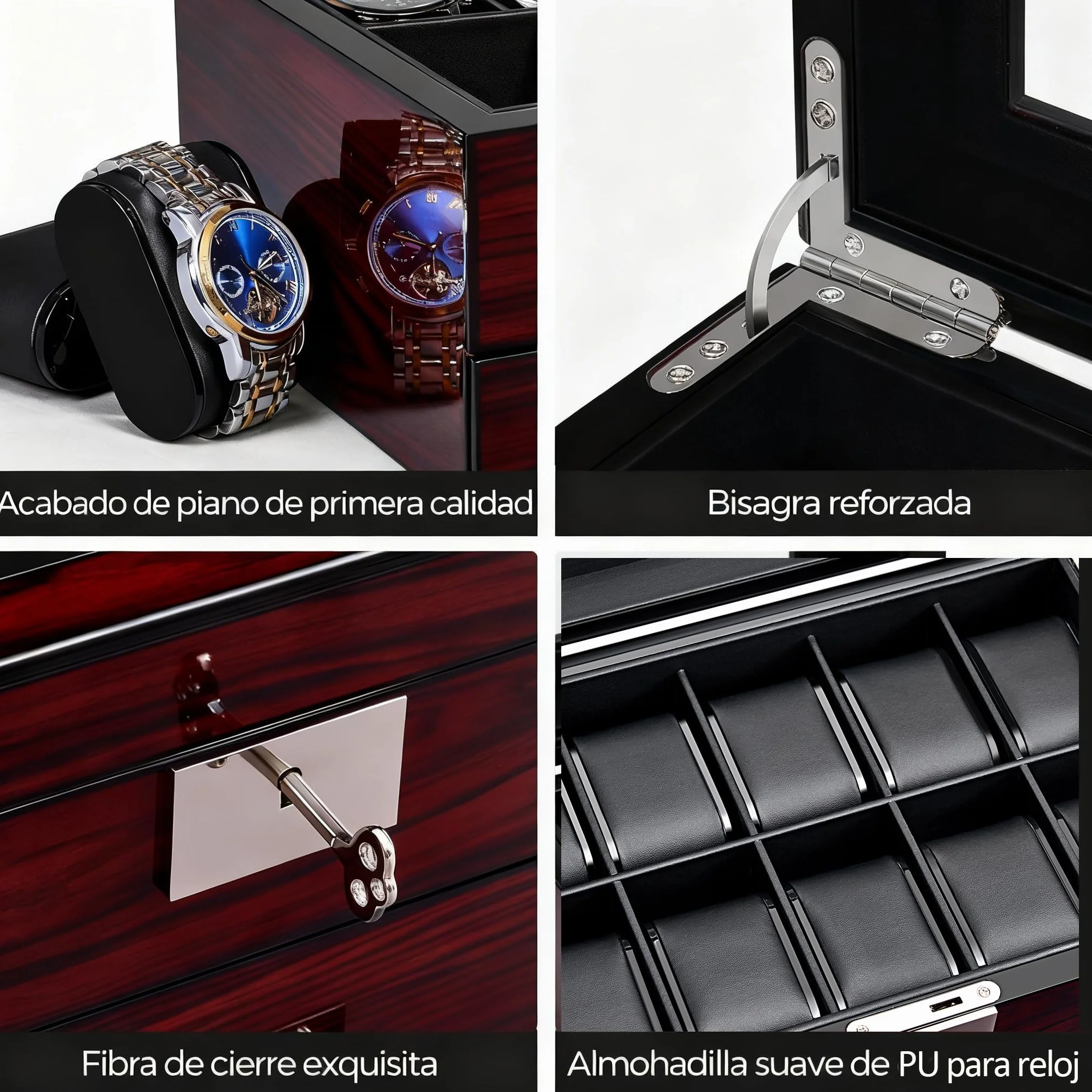 ANWBROAD Caja para Relojes 20 Compartimentos Con Cerradura Vitrina 2 Niveles JWB002Y