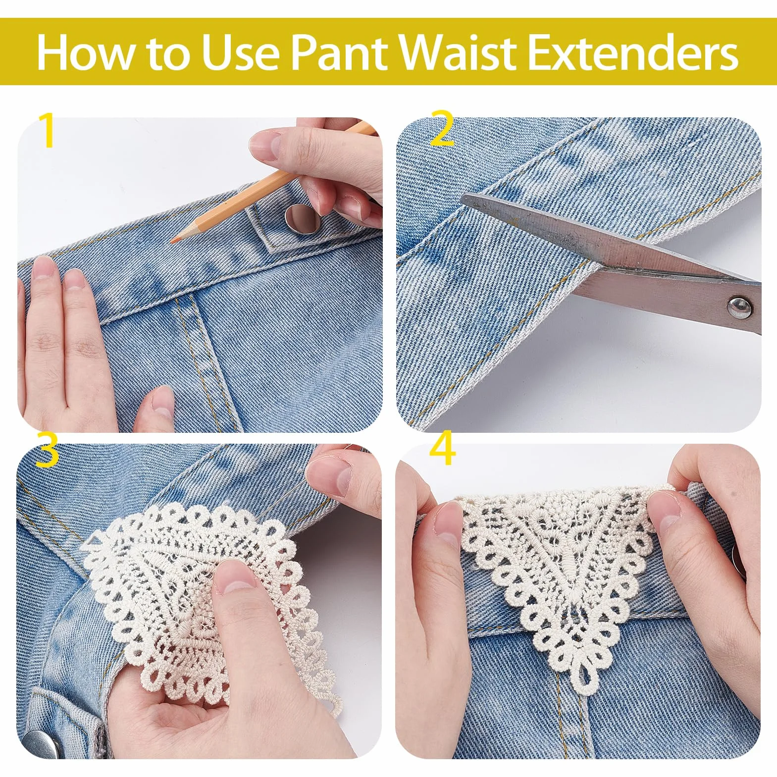 NICENEEDED Extensores de Cintura para Pantalones 8 PCS, Extensores de Encaje Suave para Vaqueros y Faldas