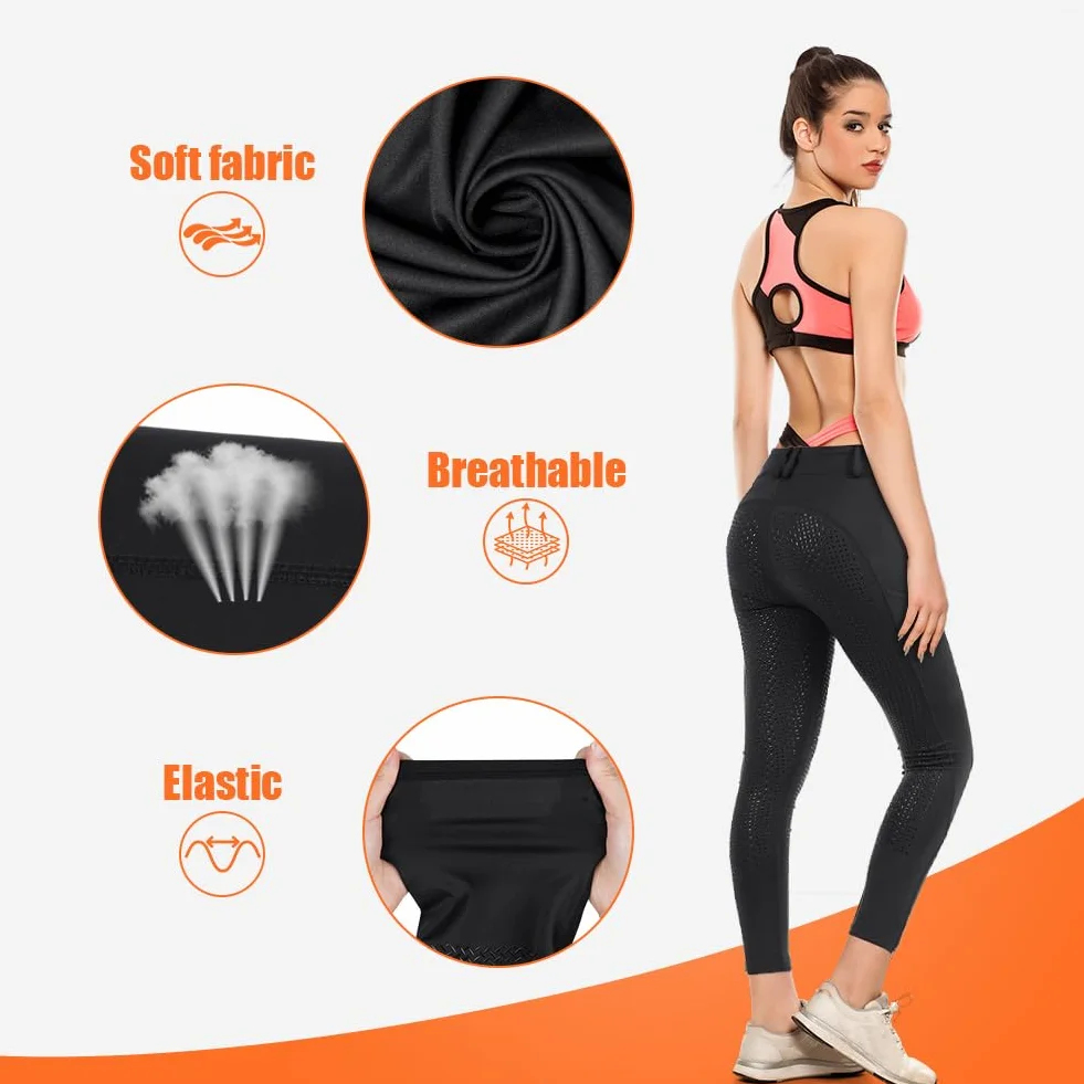 HOTUT Jodhpurs de silicona con agarre completo para mujer, leggings de equitación con bolsillos para teléfono