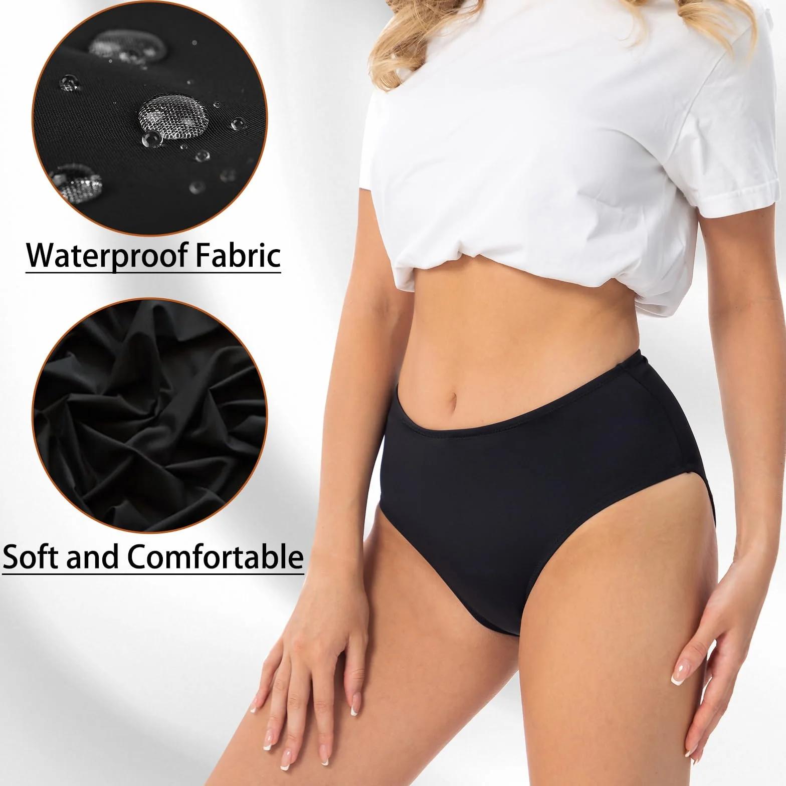 Bragas de Bikini menstruales Impermeables sin Costuras Anti Fugas para Piscina Playa Mujeres Negro