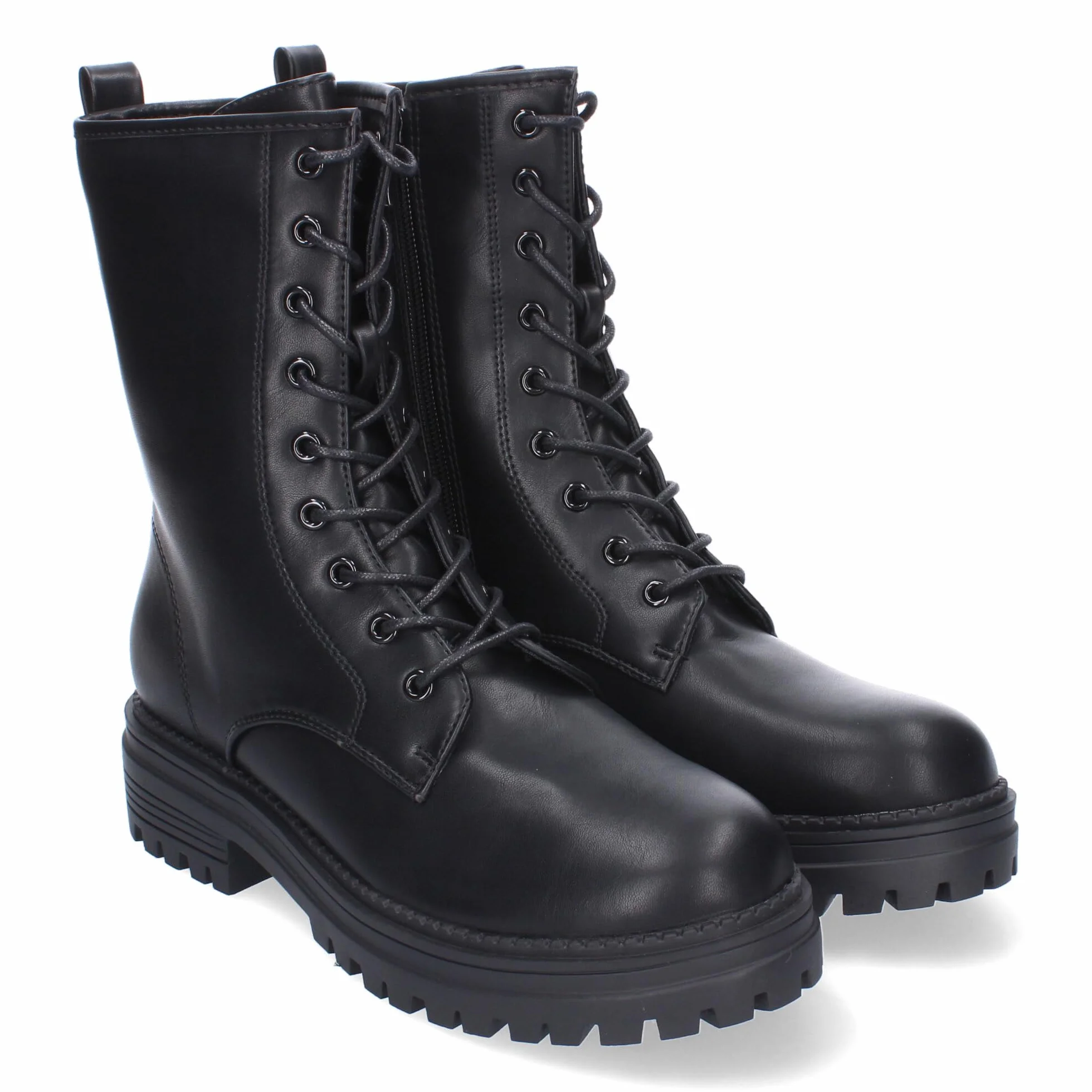 Botas Mujer Militar Cordones Suela Dentada Cremallera Lateral