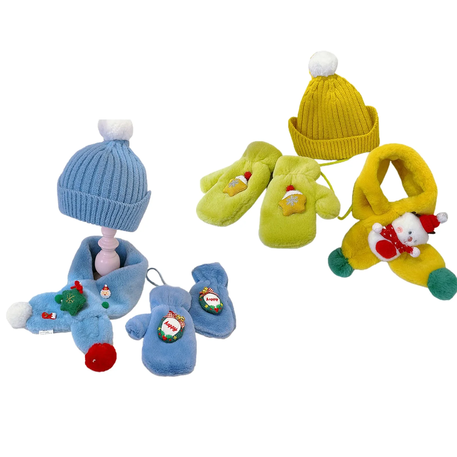 Gorros de Navidad de 2 a 8 años, bufanda, guantes, gorras de punto, gorro de pompón, gorro de Navidad, gorros para niños pequeños