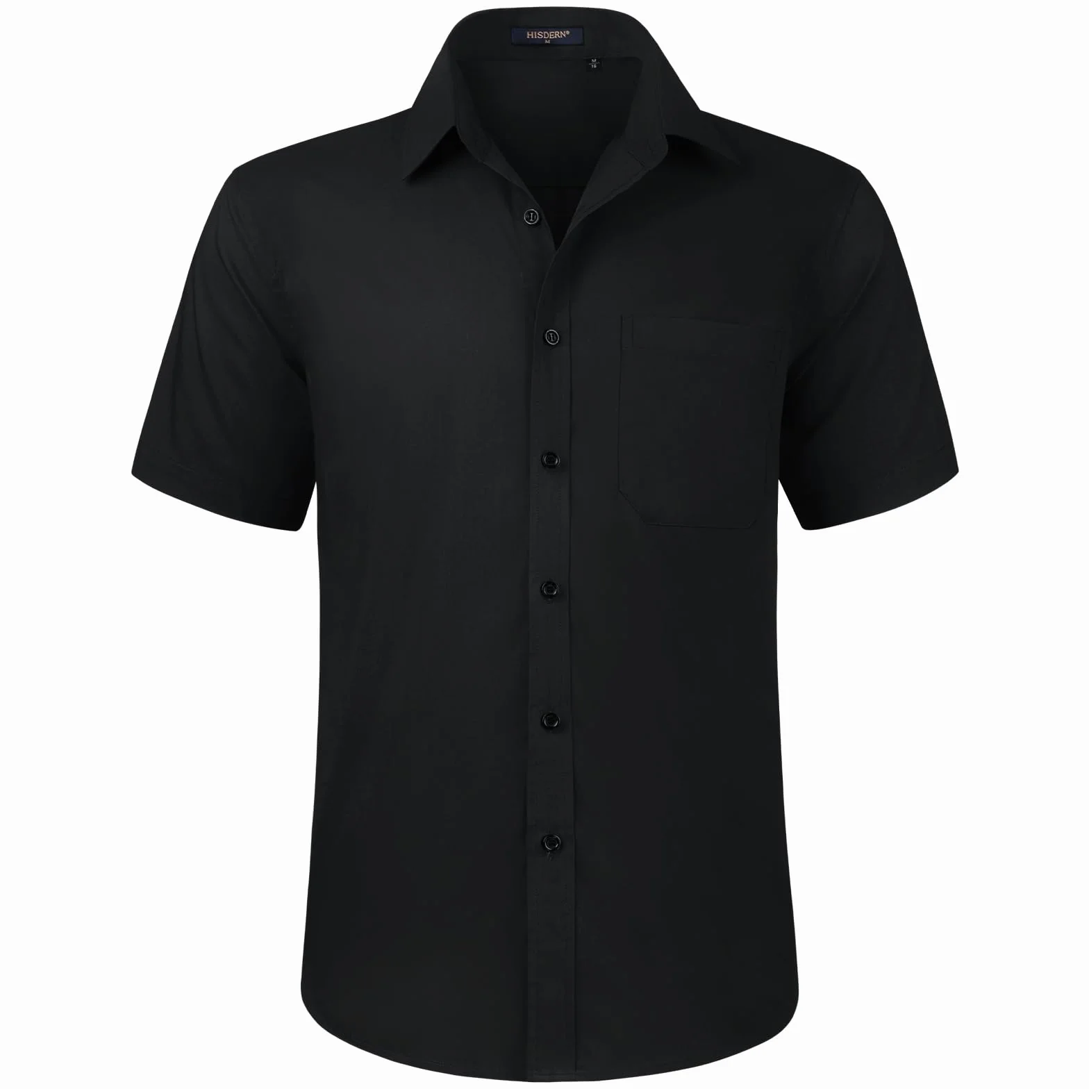 HISDERN Camisa de Vestir Manga Corta Hombre - Sólida con Bolsillo Pecho S-4XL