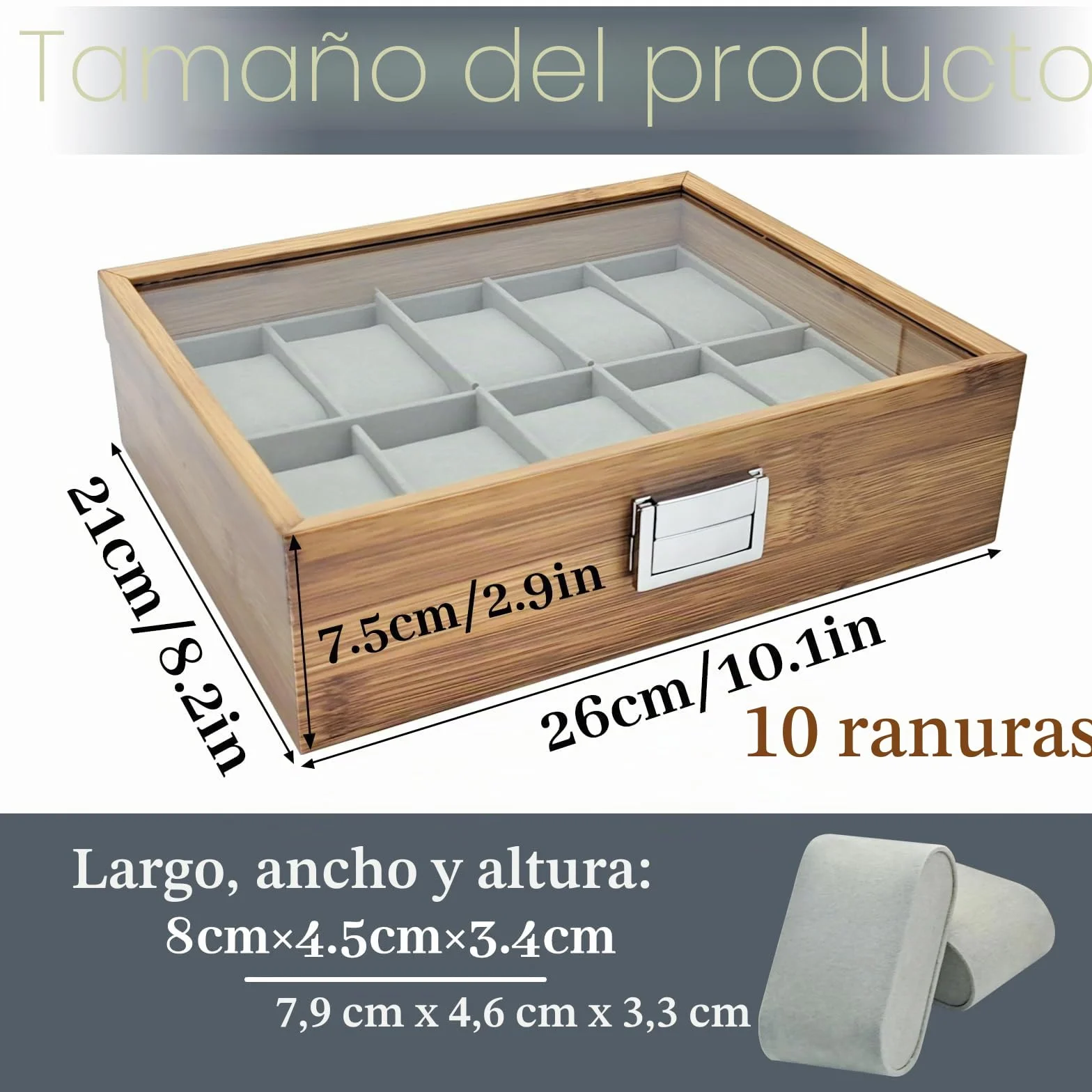 Caja Relojes de Madera con Almohada Extraíble, Estuche Relojero Organizador para Hombre 10 Ranuras