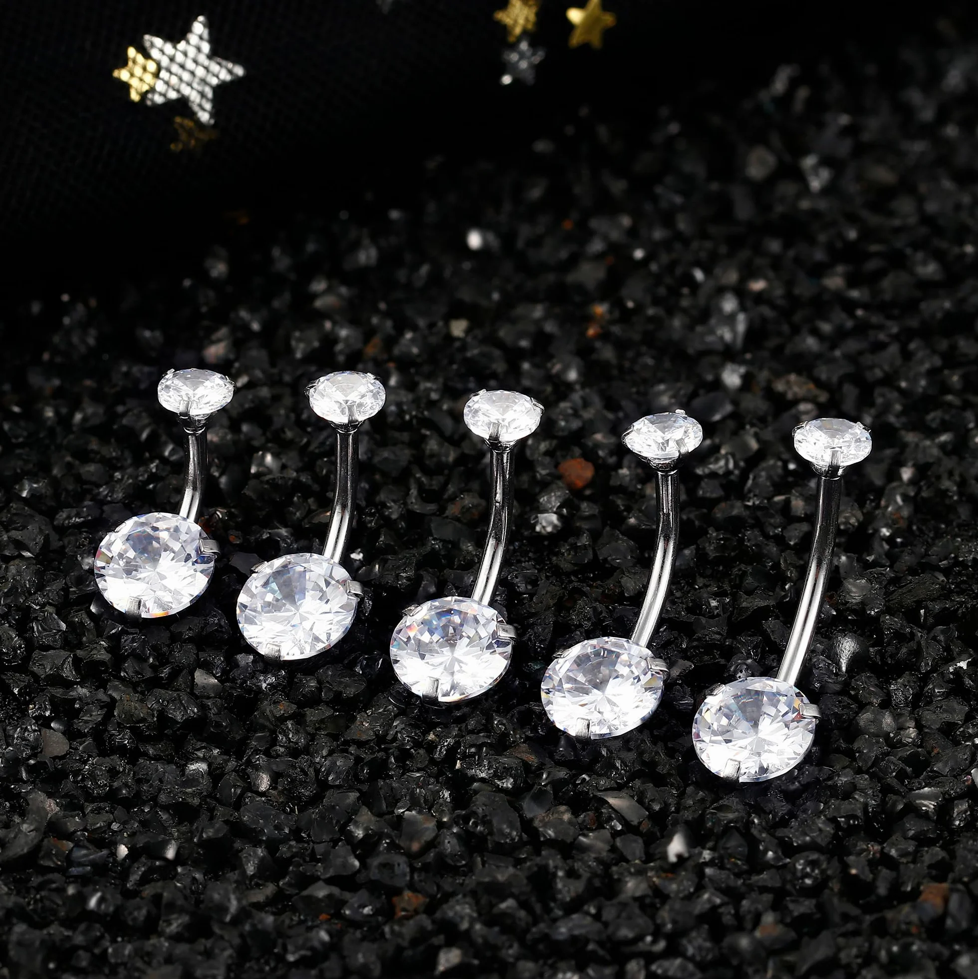 Piercing Ombligo 316L Acero Quirúrgico 14G CZ Anillos Barretta Banana Vientre Joyería para Mujeres Hombres 8-16mm