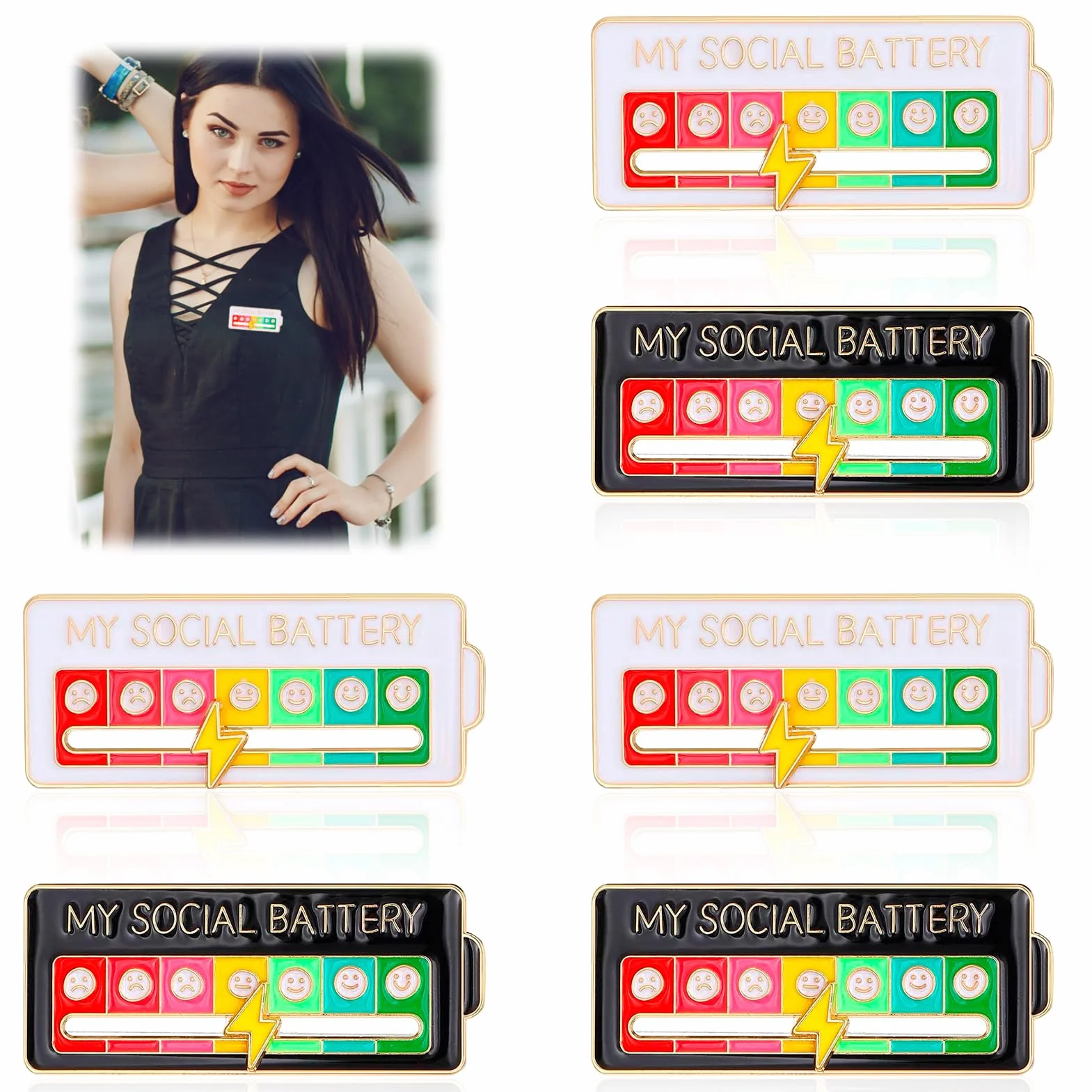 Social Battery Pin, Mi Pin de Batería Social para el Estado de Ánimo, Broches de Esmalte Interactivos, Pins de Humor Creativos