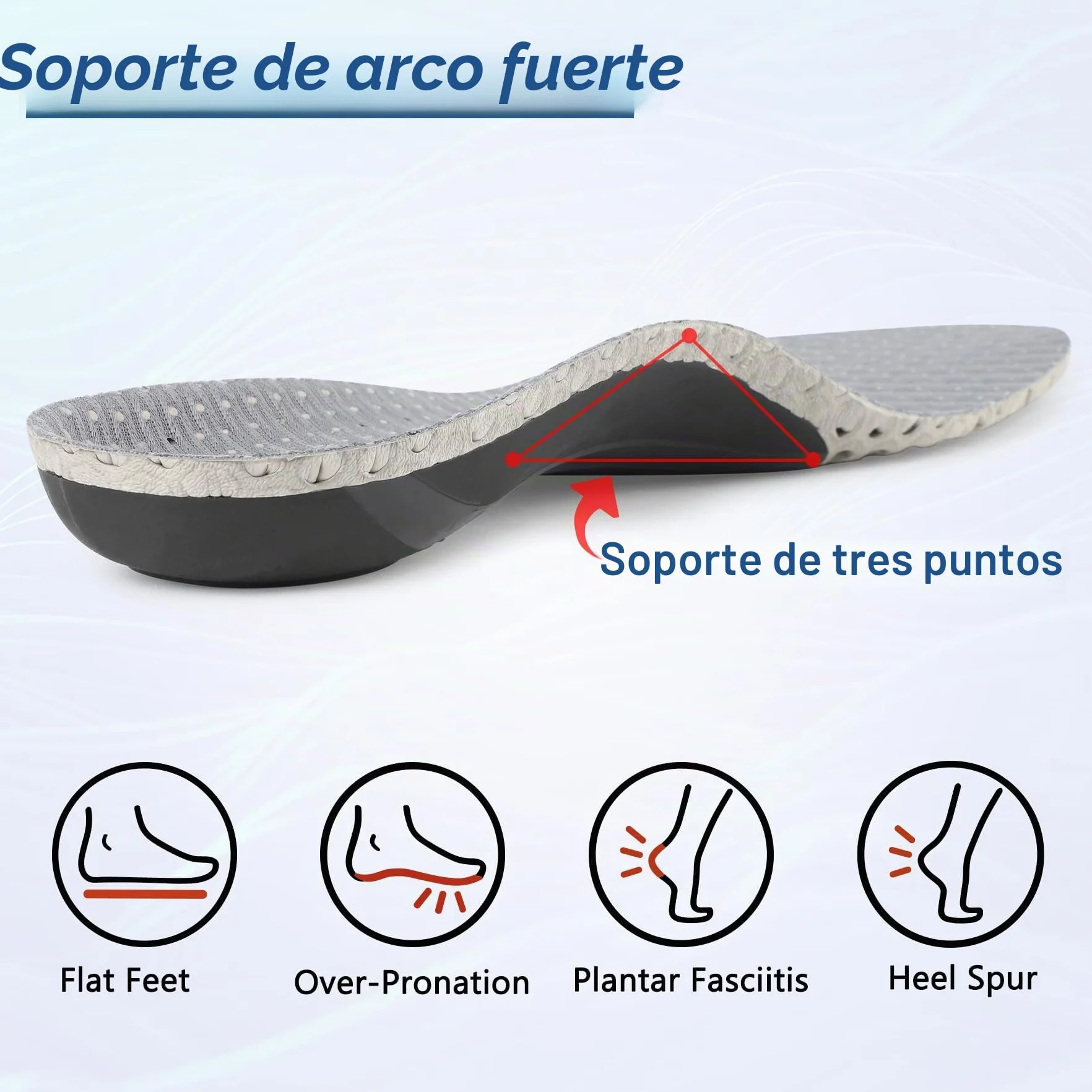 Riemot Plantillas Ortopédicas para Fascitis Plantar, Soporte de Arco, Pie Plano, Transpirables, Unisex, Gris, 40 EU
