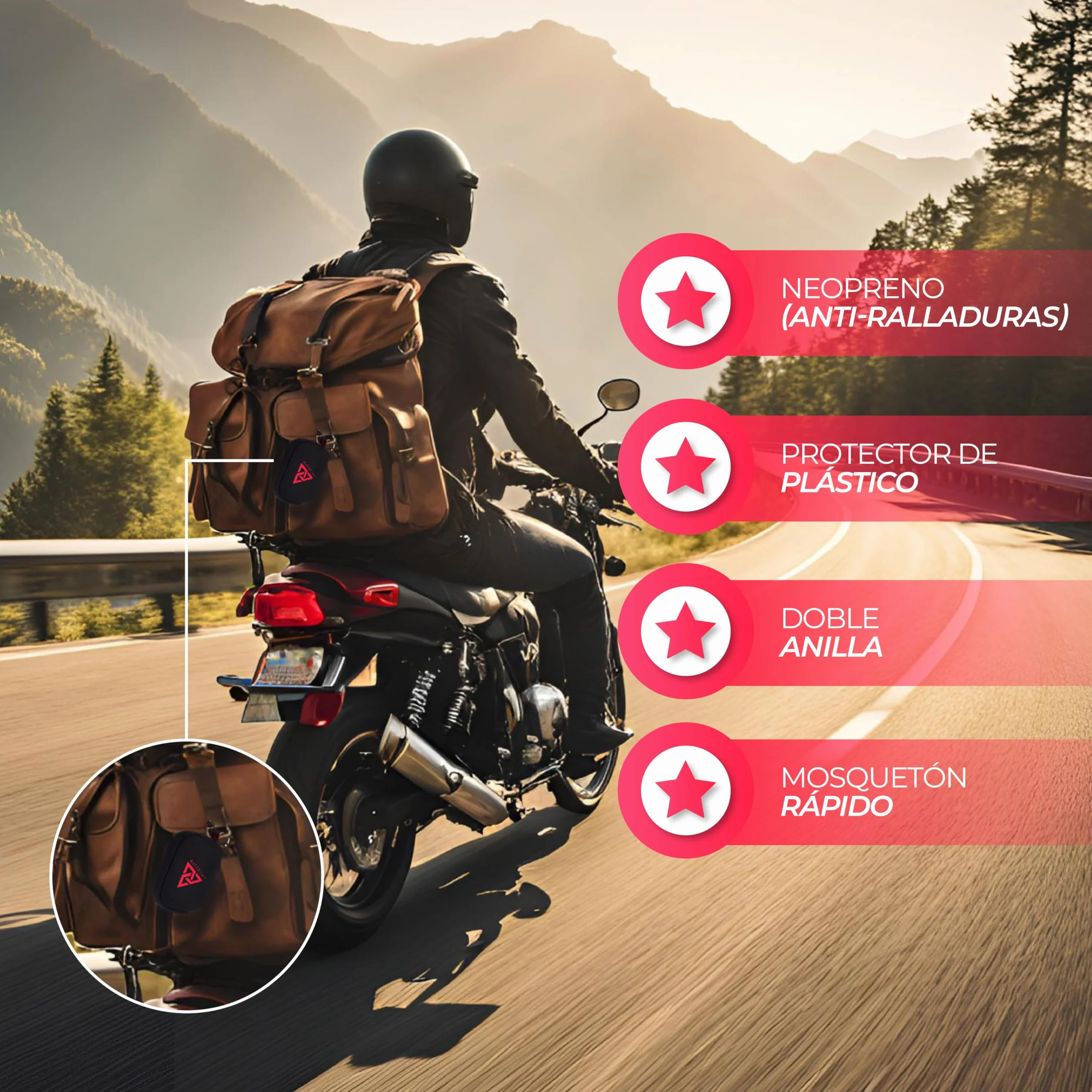 Autodomy Llavero para Moto Impermeable Neopreno Negro Rojo Porta Llaves con Anilla Mosquetón