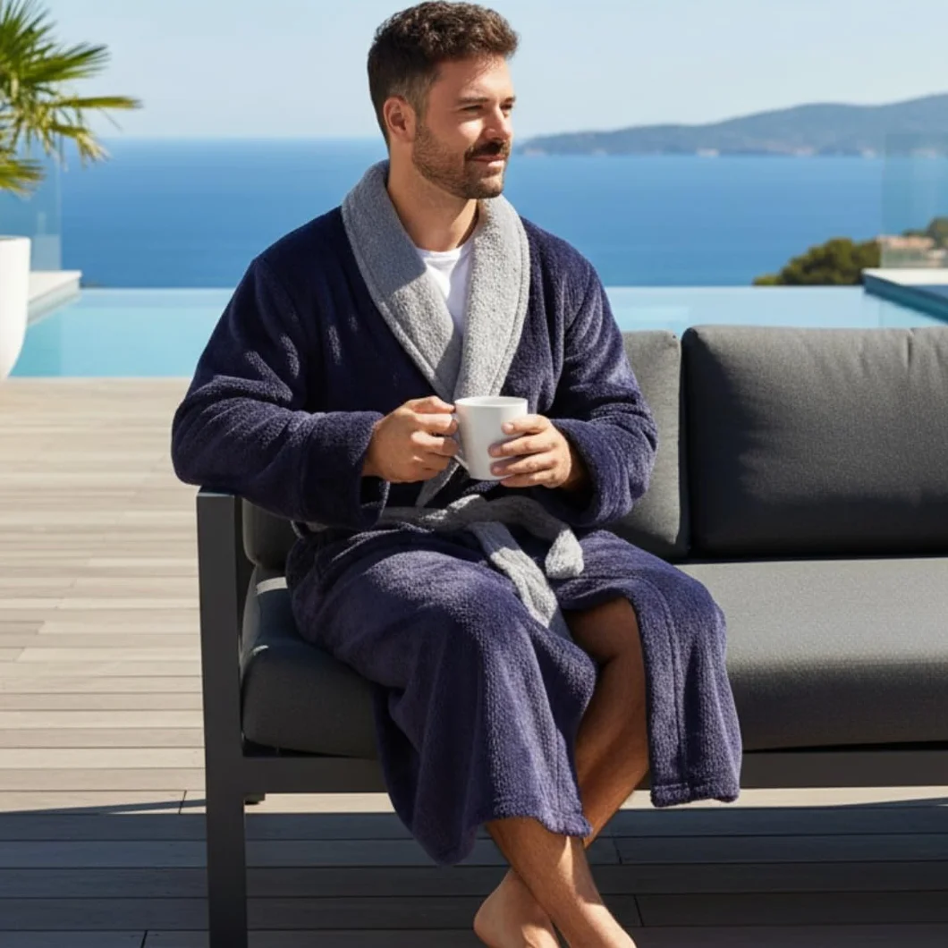 LEBENGOOD Bata Hombre Invierno, Albornoz Hombre Coralina, Batas de Casa Polar, Suave, Acogedor, Microfibra OEKO-TEX®