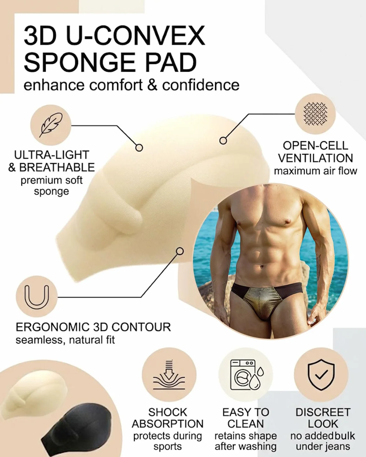 Bañador Relleno para Hombres Almohadillas de Natación Calzoncillos con Relleno Surf Fitness Entrenamiento