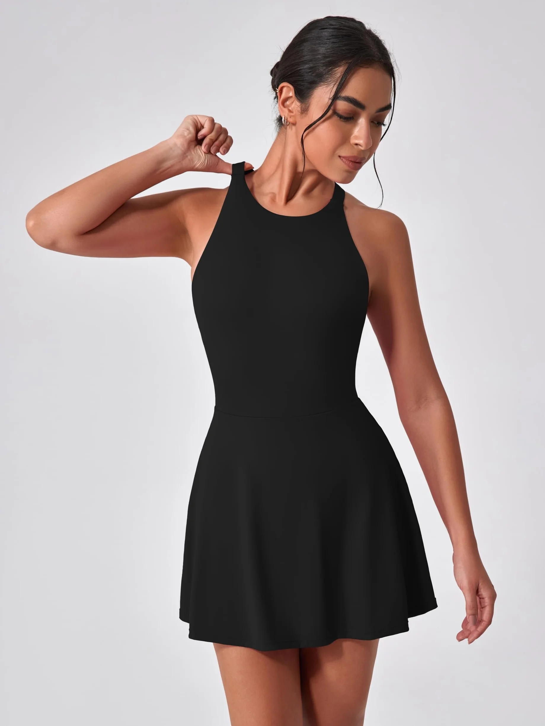 IDOPIP Vestido de tenis mujer con sujetador integrado y pantalones cortos bolsillo cruzado corte trasero