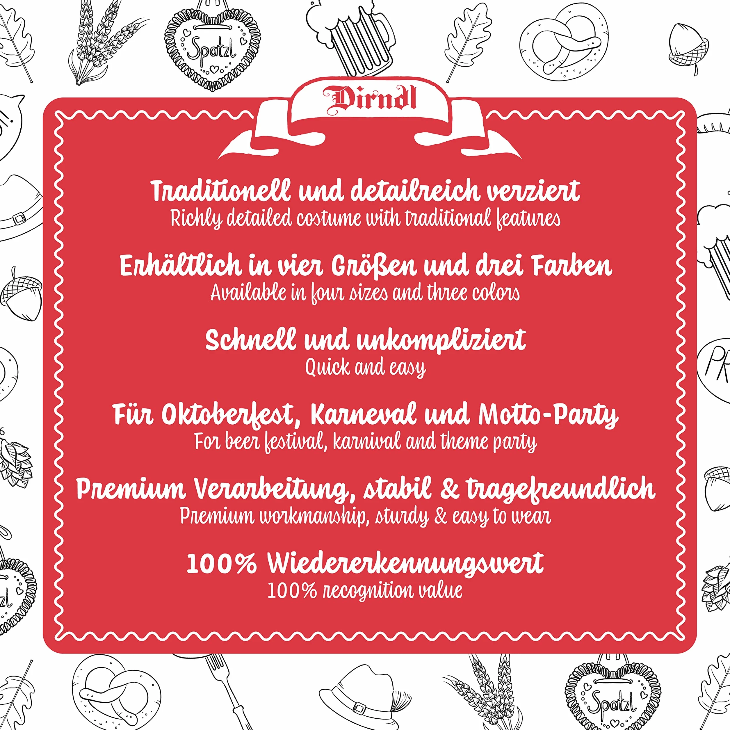 Dirndl Midi con Delantal para Señoras Blusa Tradicional Incluida Vestido de Traje Típico Oktoberfest