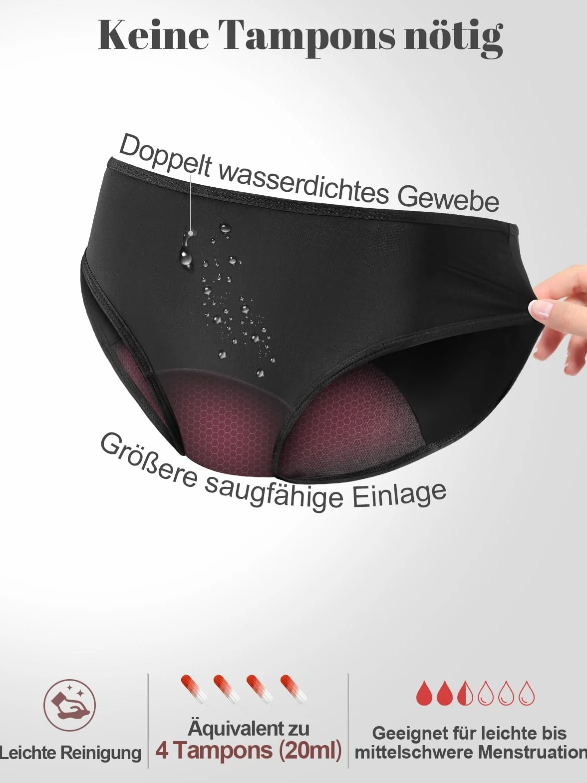 Periods Traje de baño para nadar Mujer 4 capas a prueba de fugas Pantalones Periódicos Bikini Menstrual Negro Flujo de luz