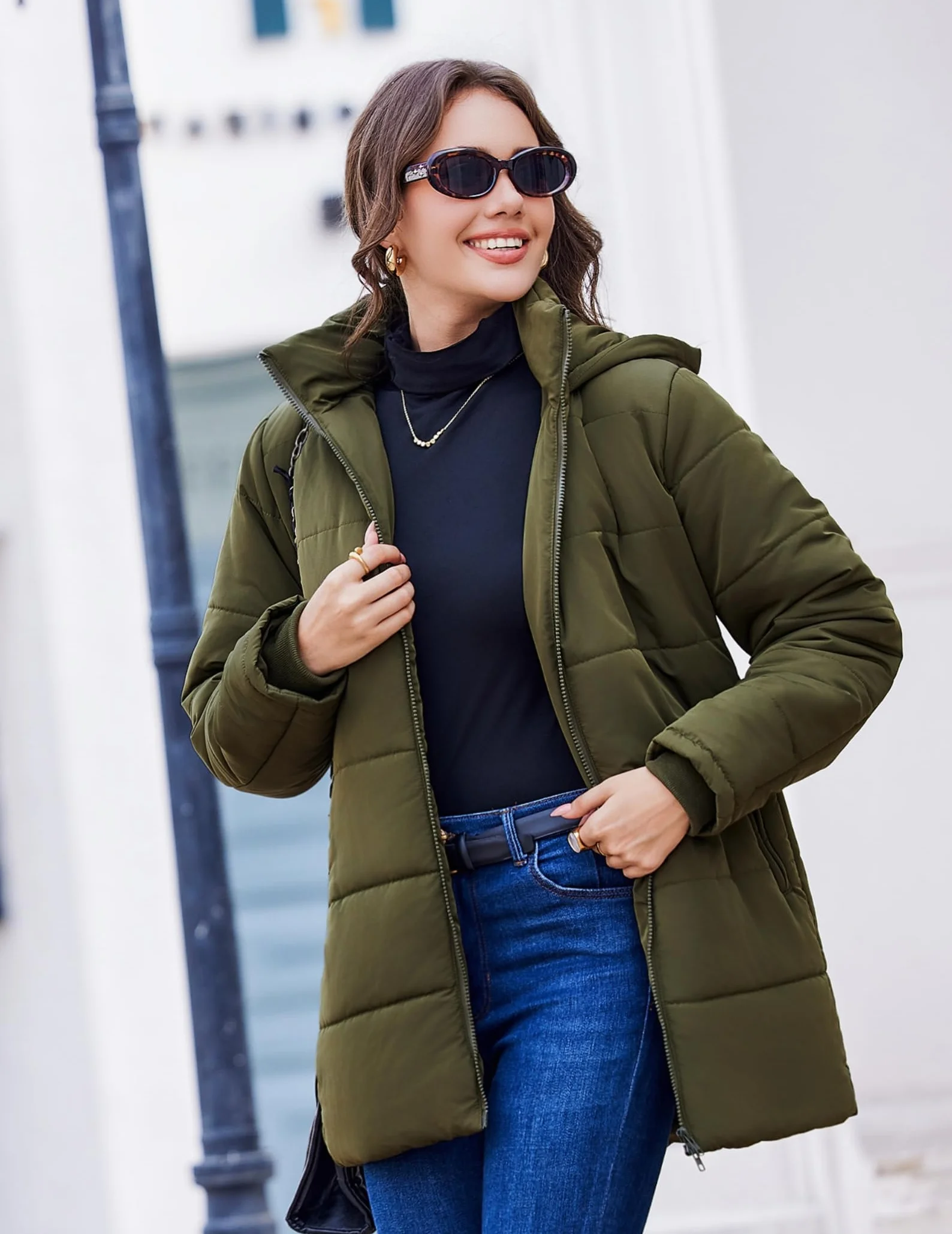 Hotouch Abrigo de invierno para mujer largo acolchado con capucha ajustado cálido chaqueta informal a prueba de viento gruesa algodón S-XXL