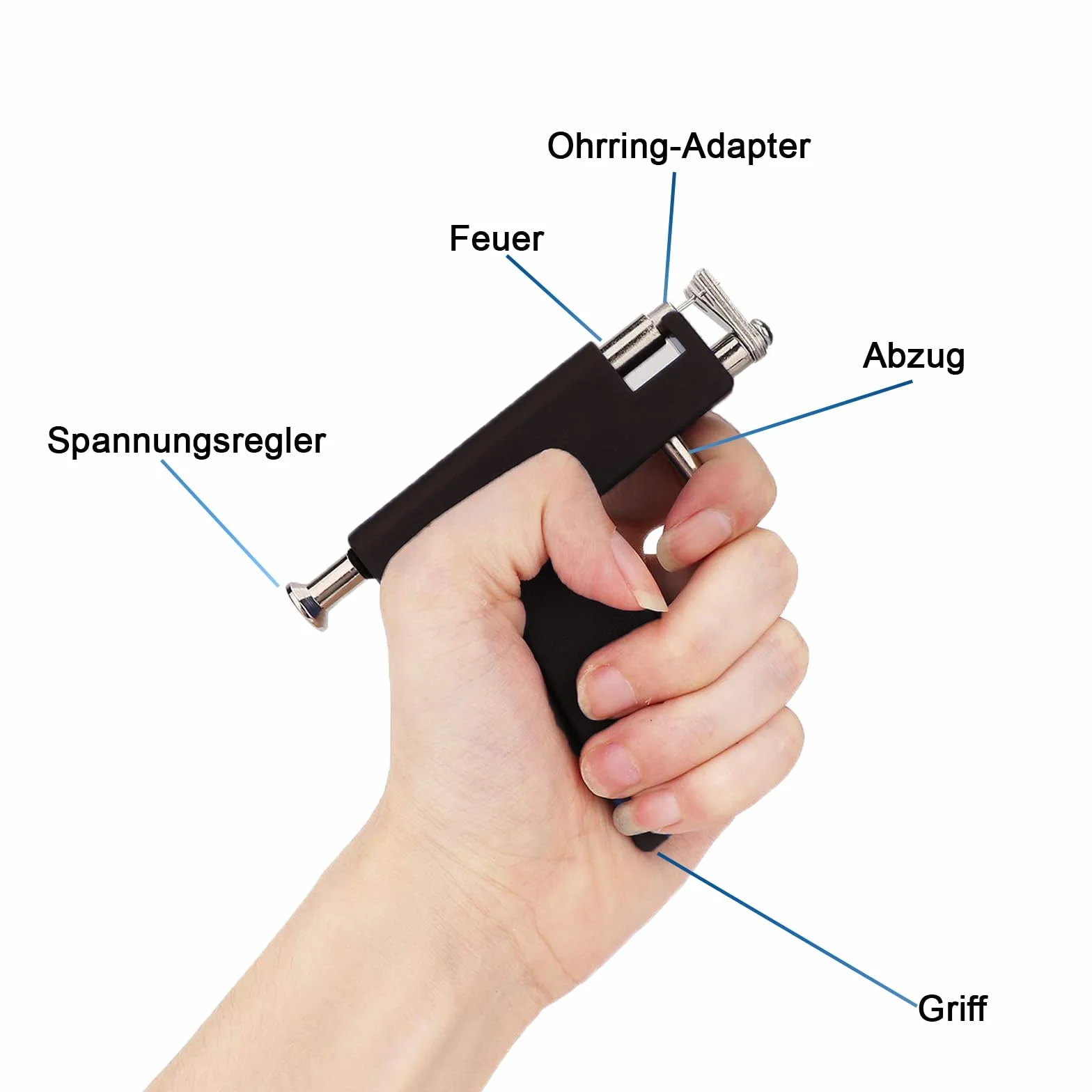 Kit de Pistola para Perforación de Orejas Profesional, 98 Pendientes, Negro