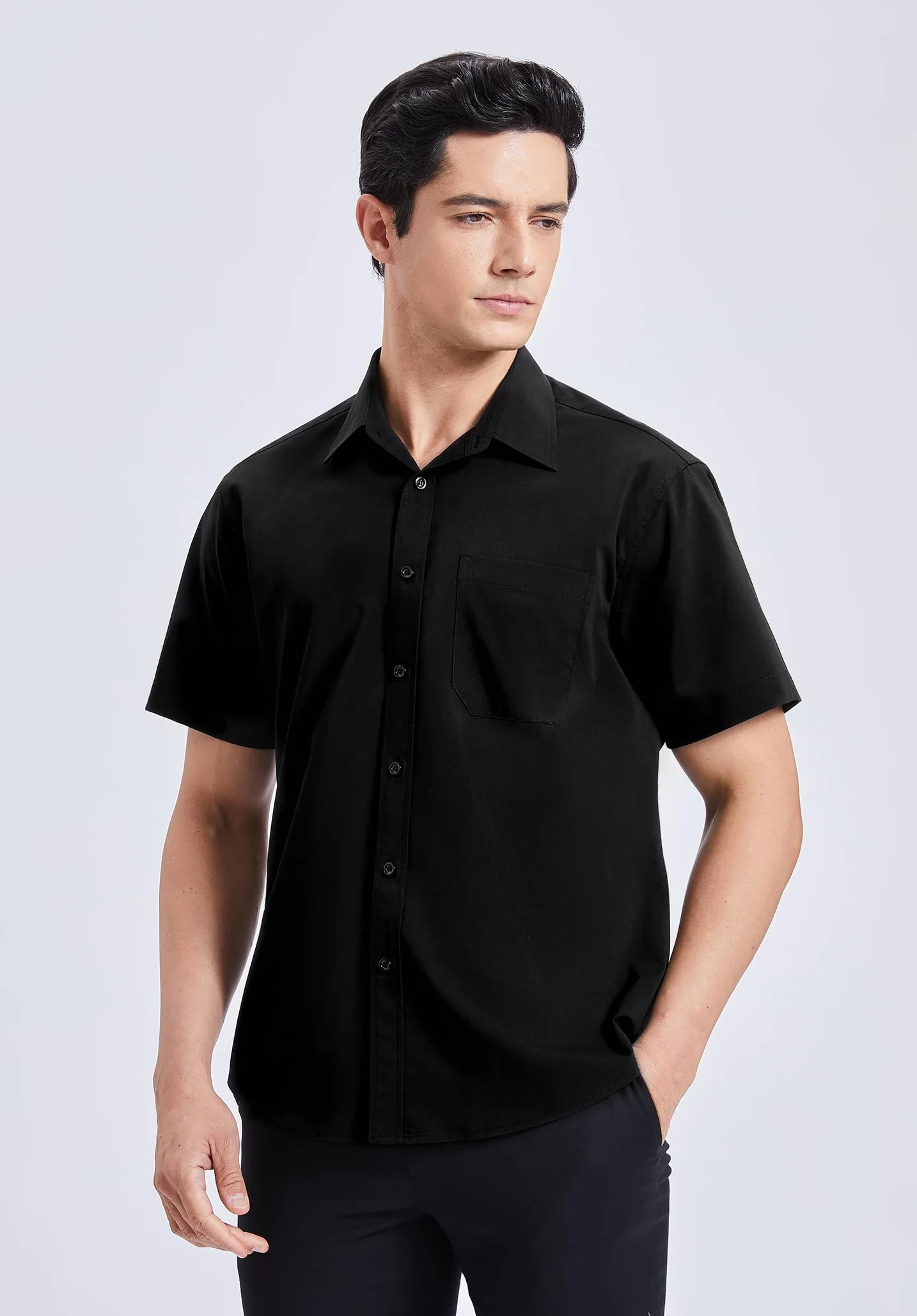 HISDERN Camisa de Vestir Manga Corta Hombre - Sólida con Bolsillo Pecho S-4XL