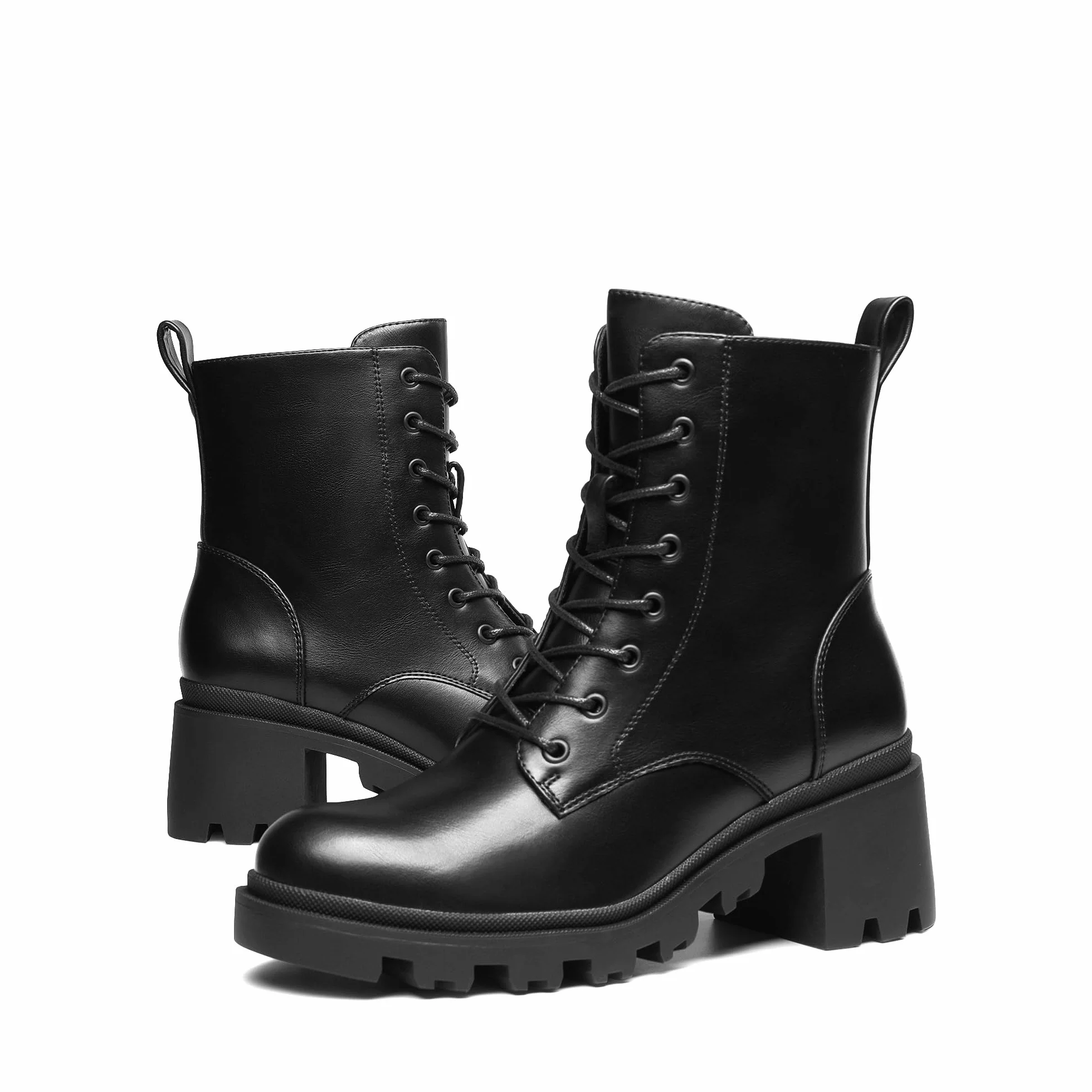 DREAM PAIRS Botas Militares Mujer Tacon Ancho Cordones Cremallera Moda Combate