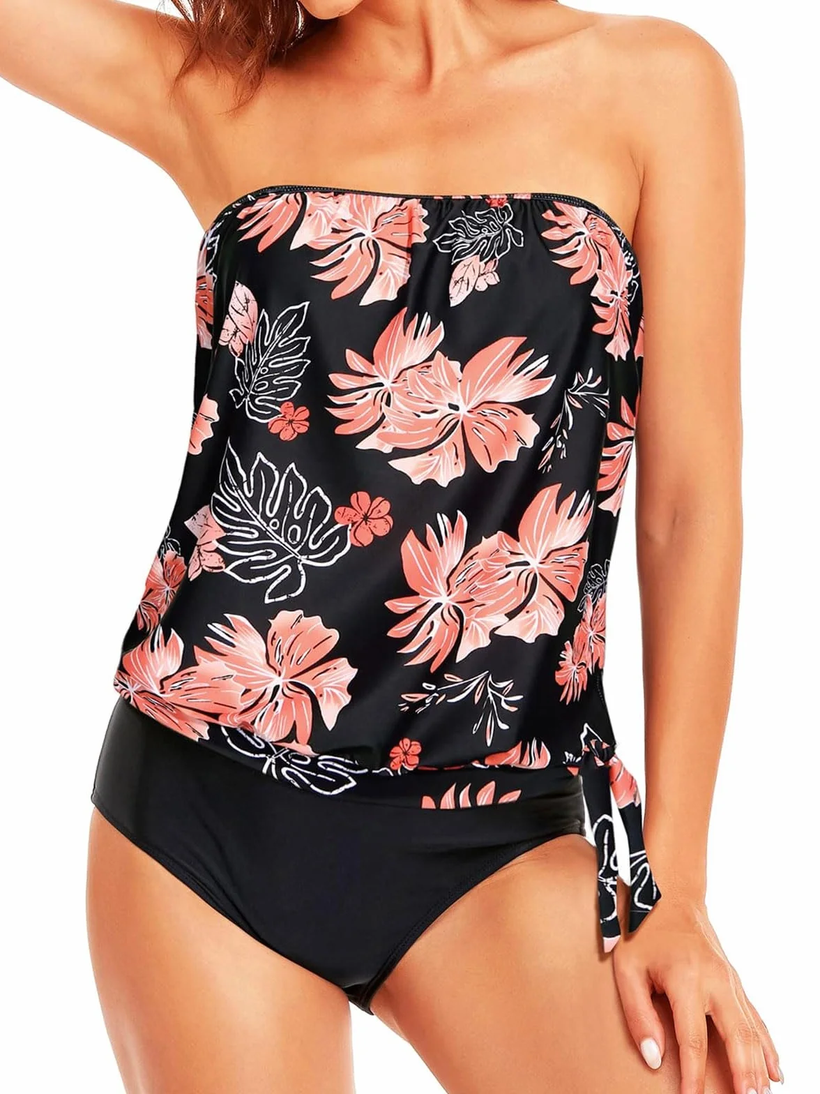 Yutdeng Tankini Dos Piezas para Mujer Push Up Bandeau Relleno Top Tirantes Ajustables Traje de Baño Vientre Plano