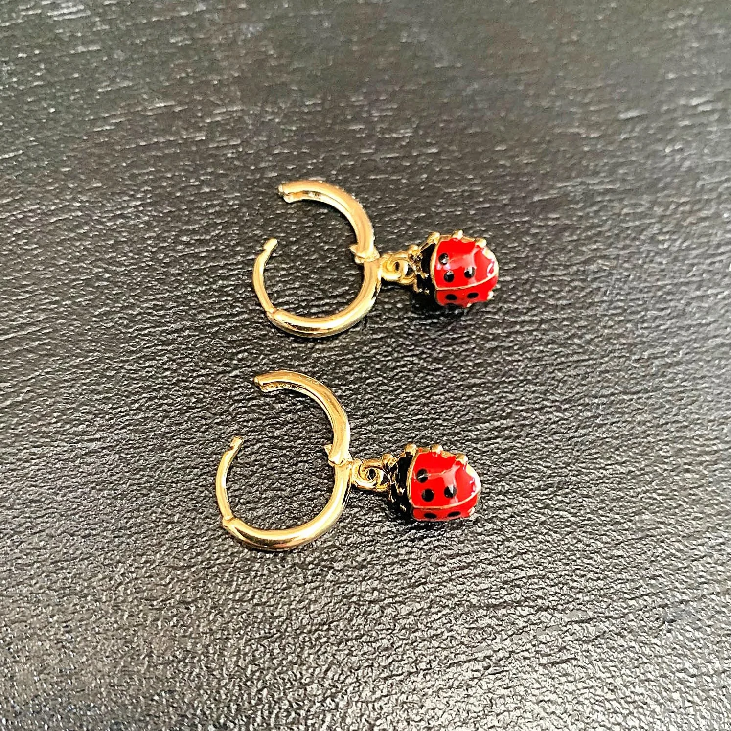 ASTER ALHELÍ Pendientes Dorados Mujer Mariquitas Aros Pequeños Chapados en Oro Colgantes Mariquita Roja Regalo Original