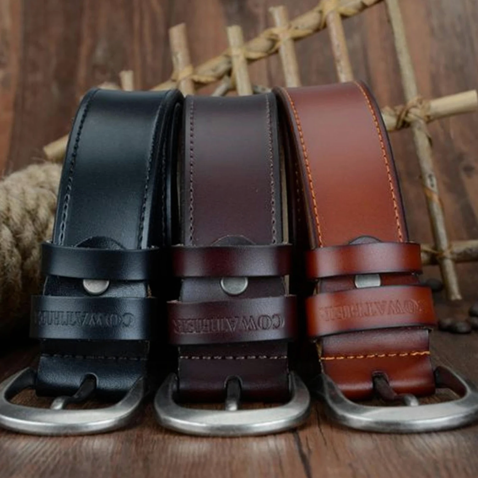TsoLay Cinturón De Cuero De Moda Con Hebilla De Alfiler Para Hombre, Cinturón De Cuero Retro De Tres Colores Para Hombre, Cinturón De Jeans Para Negocios