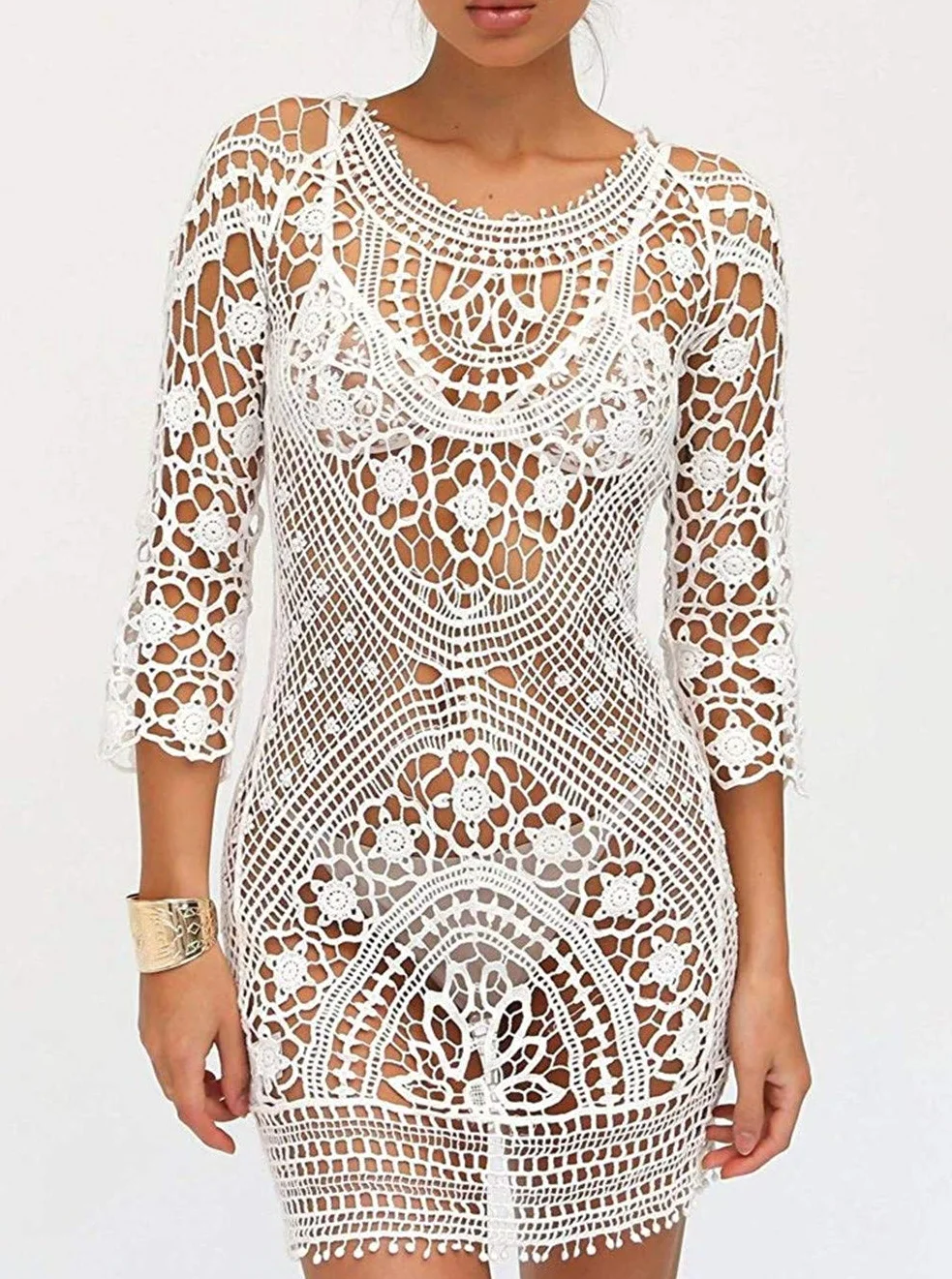 EDOTON Traje de Baño Mujer Vestido de Bikini con Encaje de Crochet Espalda Abierta