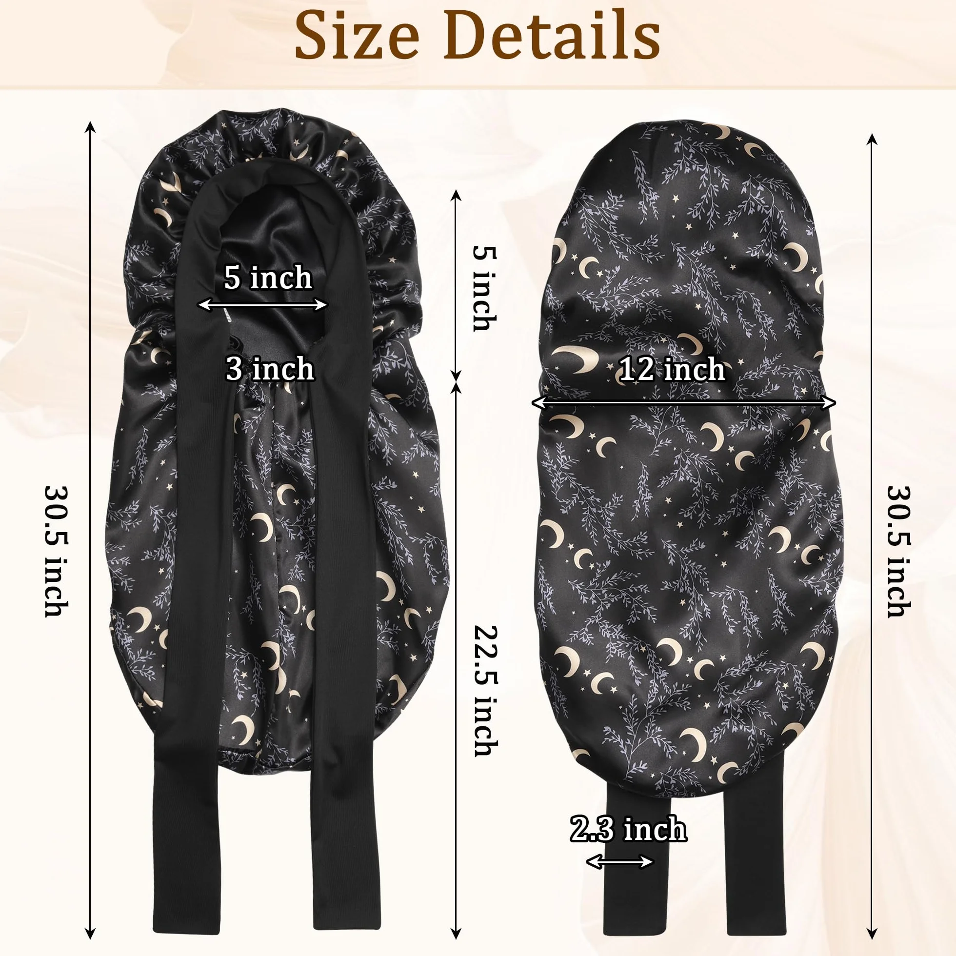 Gorro Largo de Satén Reversible de Doble Capa para Mujer Dormir con Banda