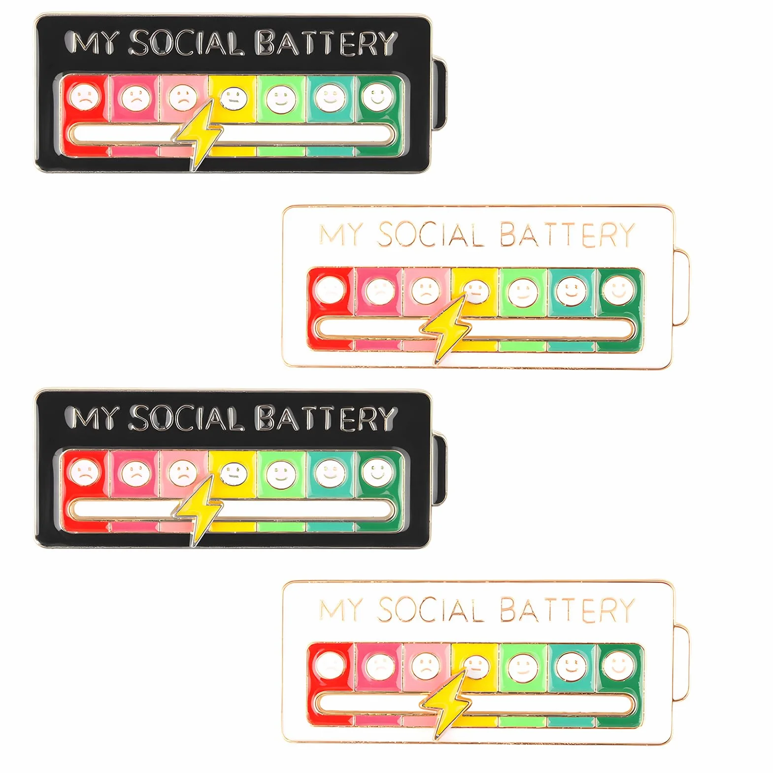 Social Battery Pin, 4 Piezas Pin de batería social, Broche para el Estado de ánimo Social 7 días, Agujas de Humor Interactivas