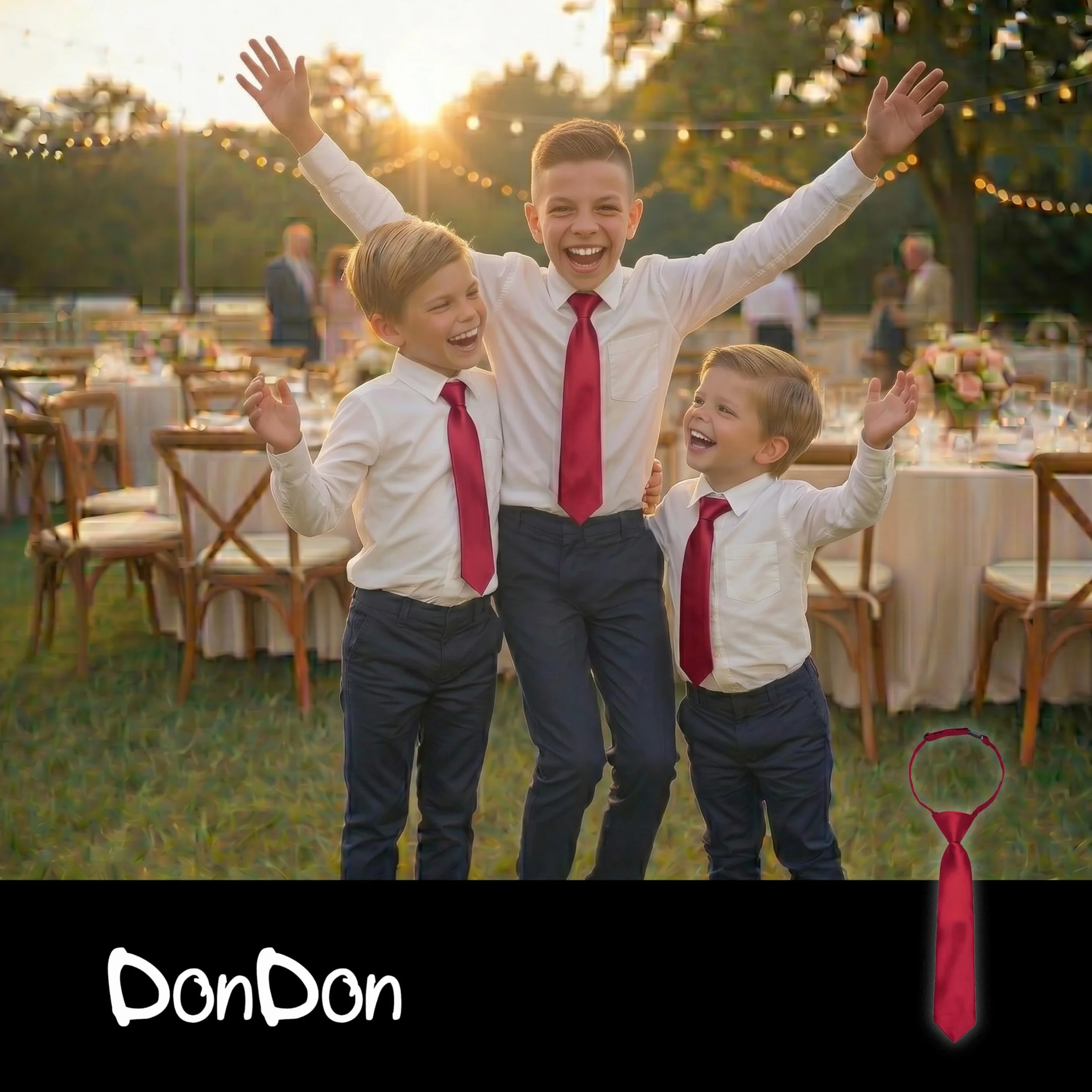 DonDon Corbata niño preatada y ajustable con clip 3 longitudes