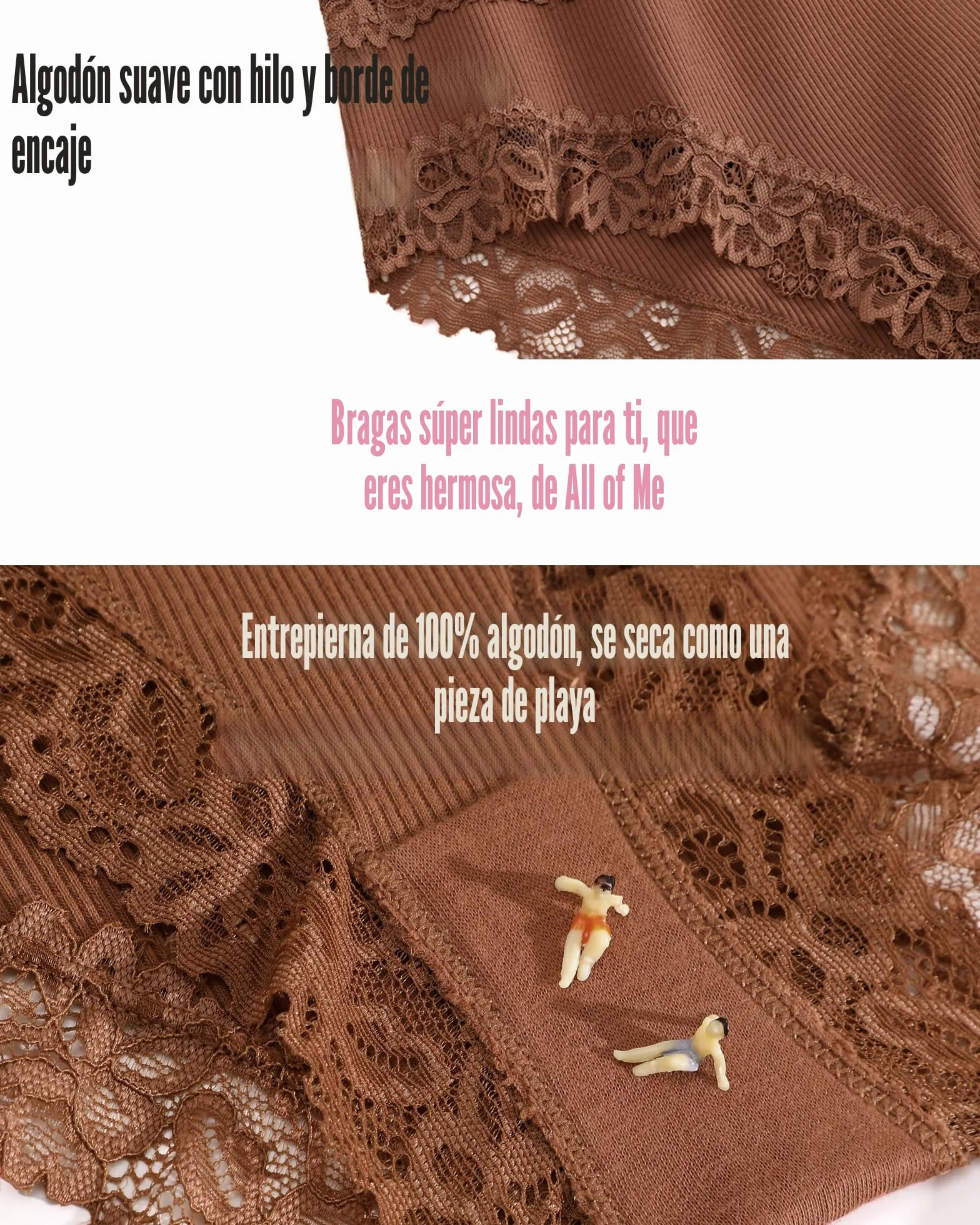 Pack de 6 Braguitas de algodón con Encaje para Mujer