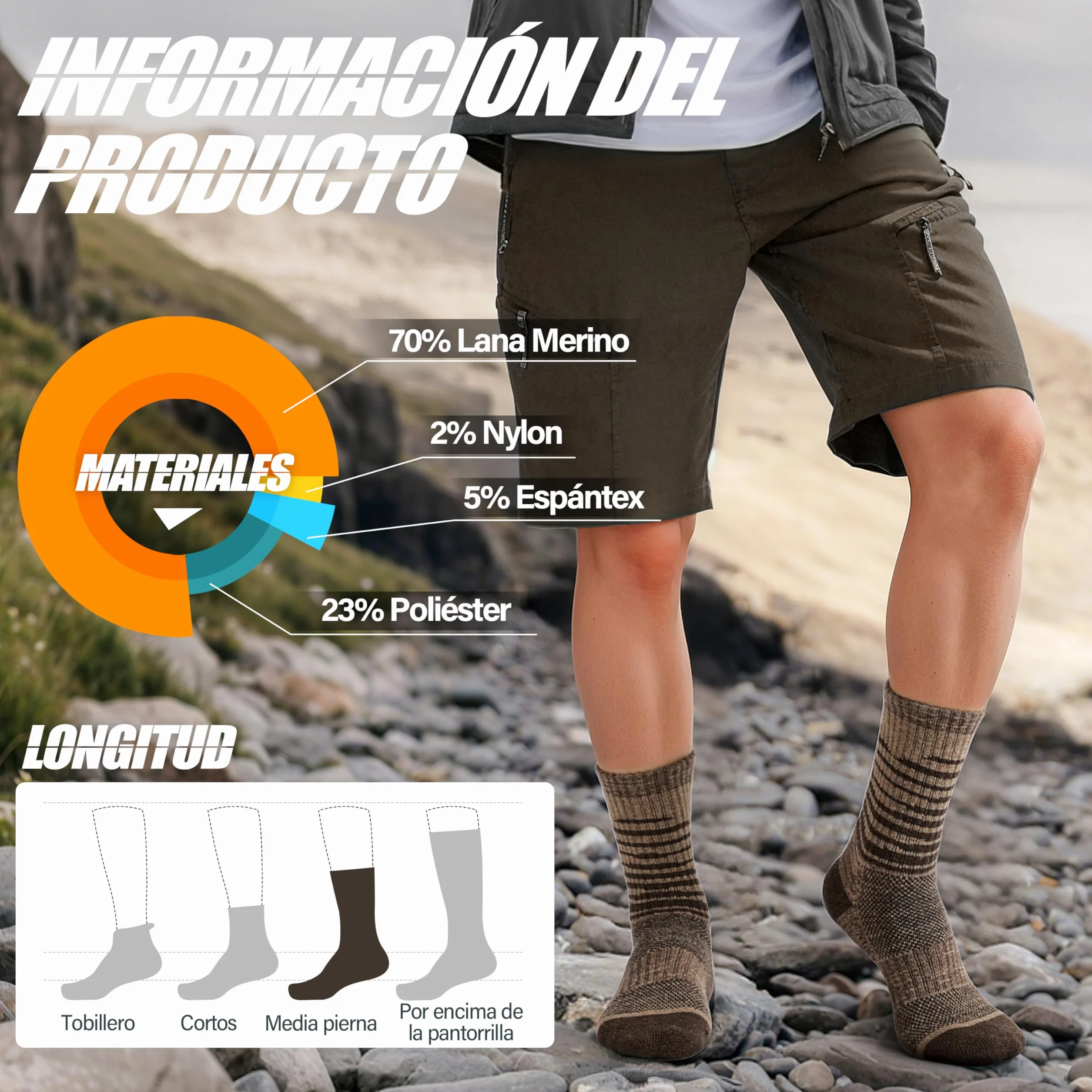 ANTSANG Calcetines de Lana Merino Senderismo Térmicos 5 Pares