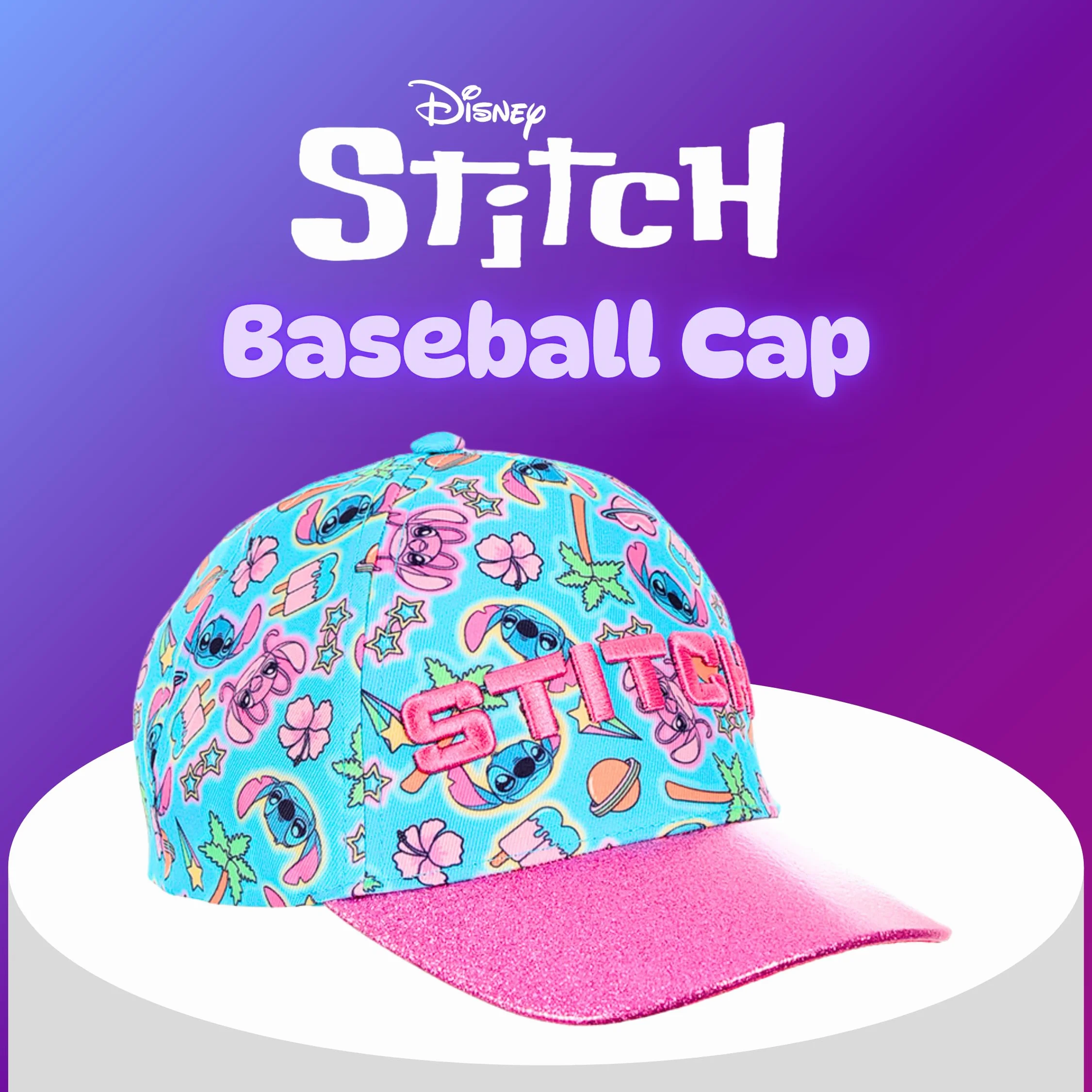Disney Stitch Gorra de Béisbol Purpurina 3D Tropical para Niñas