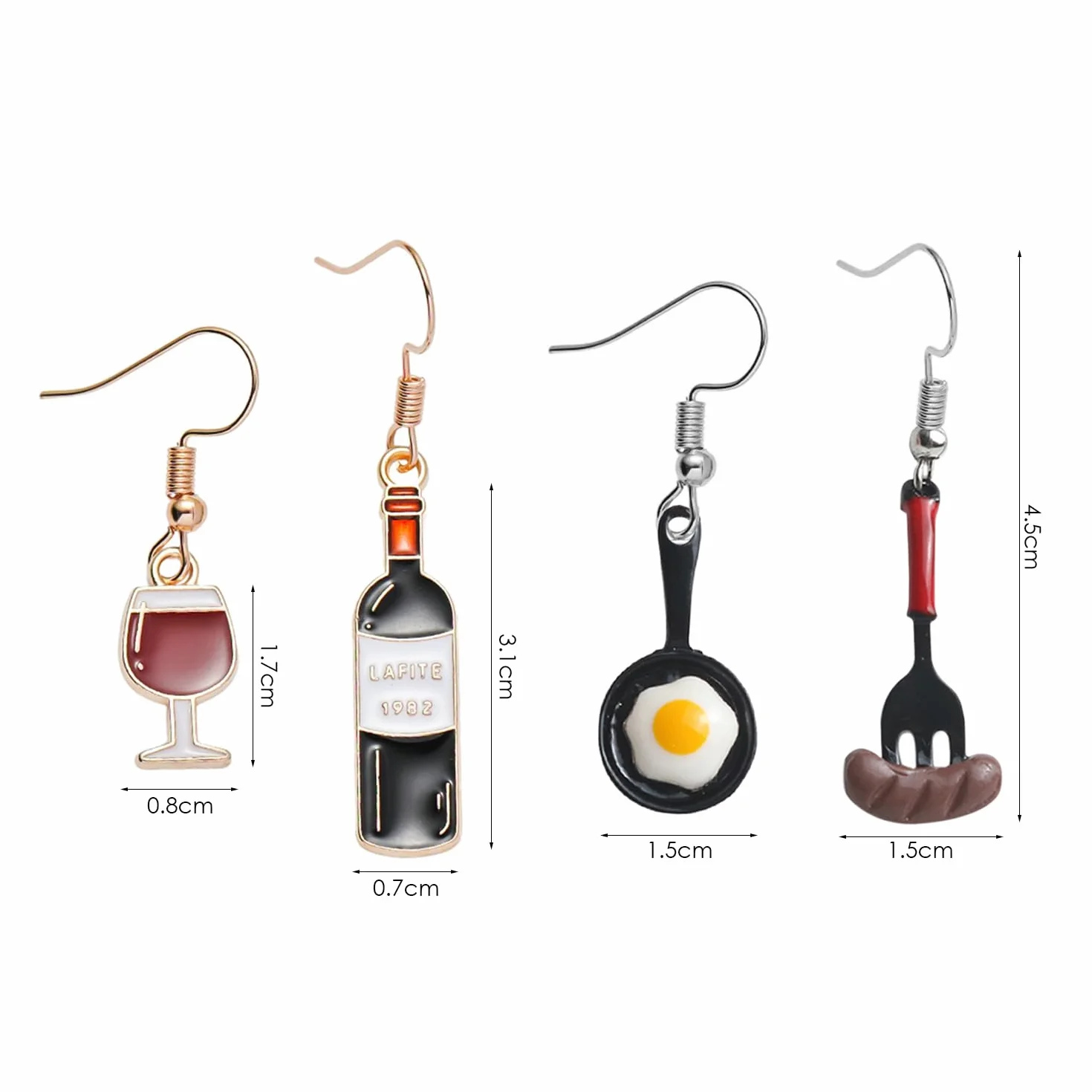 Aretes de Copa de Vino Tinto y Salchicha de Huevo Frito, Creativos de Personalidad