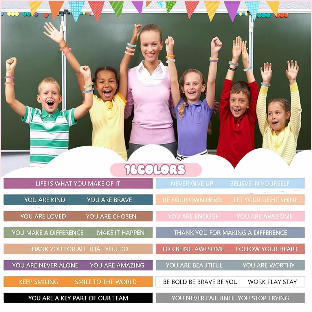 Pulseras de Silicona Coloridas Motivacionales con Frases Inspiradoras para Niños y Adultos