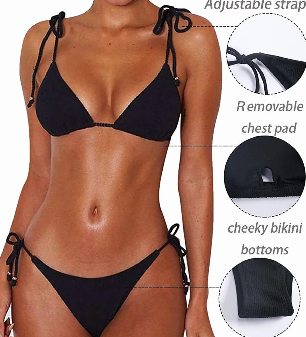 CheChury Mujer Bikini de Lazo Lateral Push Up Traje de Baño de Dos Piezas Triángulo Brasileño