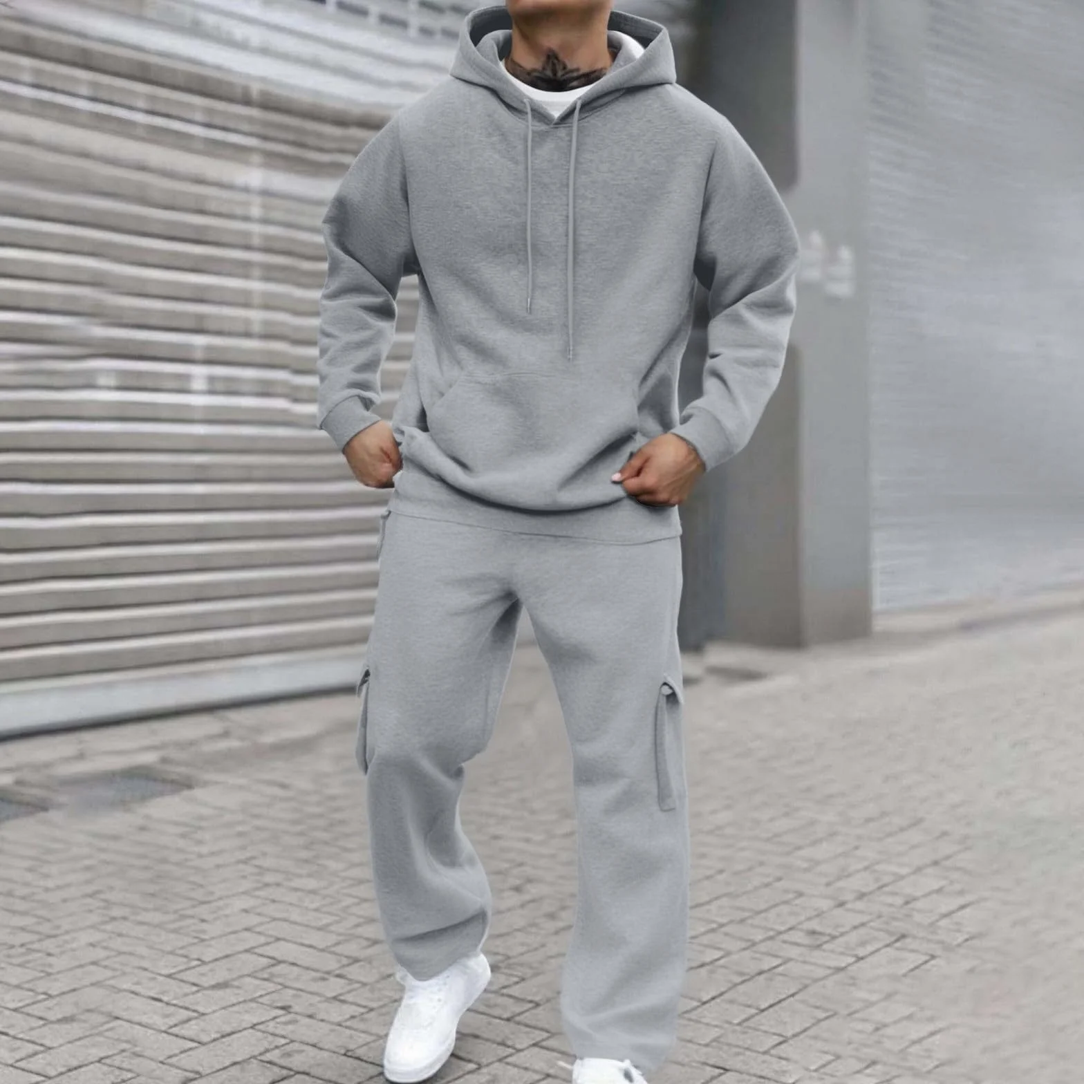 Chándal para hombre 2 piezas sudadera con capucha y pantalones algodón aireado Y2K