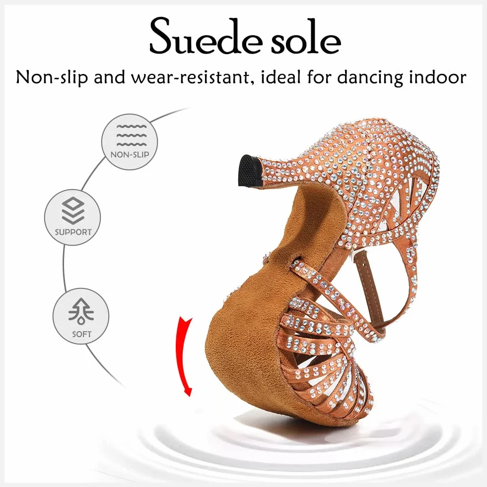 HIPPOSEUS Zapatos de Baile Latino para Mujer con Pedrería Moderna Salsa y Bachata L380