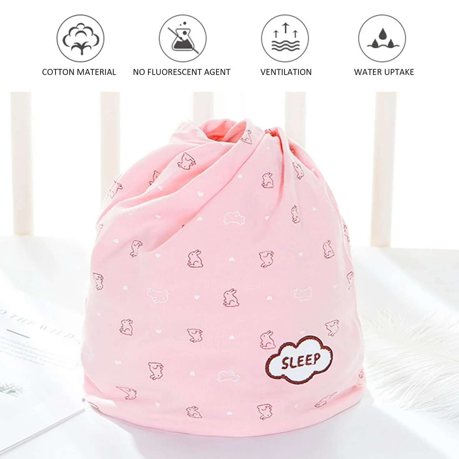 1 Gorro para Dormir, 1 Antifaz Rosa para Los Ojos, Pañuelo Rosa Cálido para La Cabeza, Gorro para El Pelo para Mujer, Gorro Posparto para Prevenir Resfriados