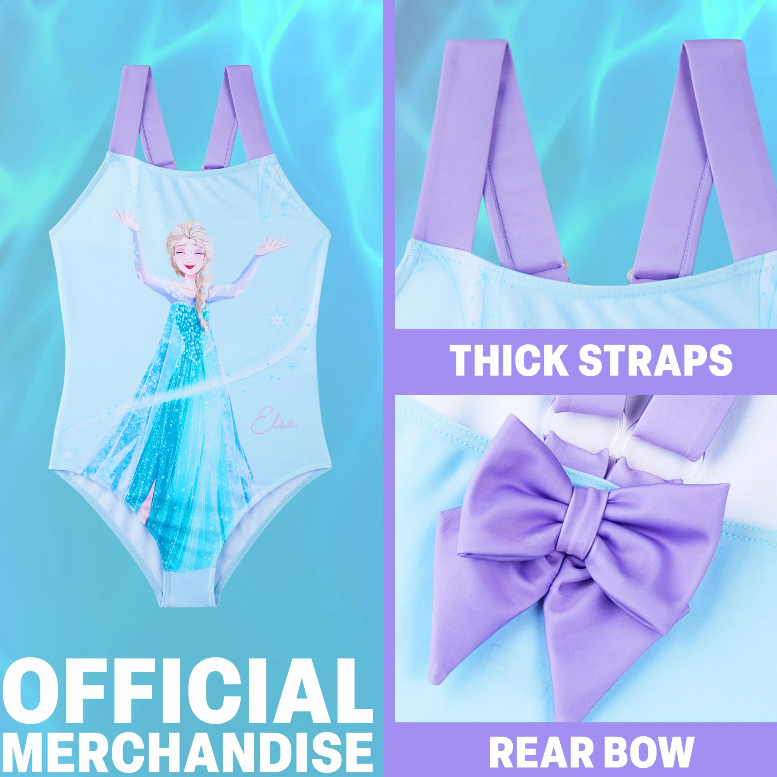 Disney Frozen Moana Little Mermaid Bañador Niña Una Pieza con Tirantes Ajustables Ropa de Baño Playa Piscina