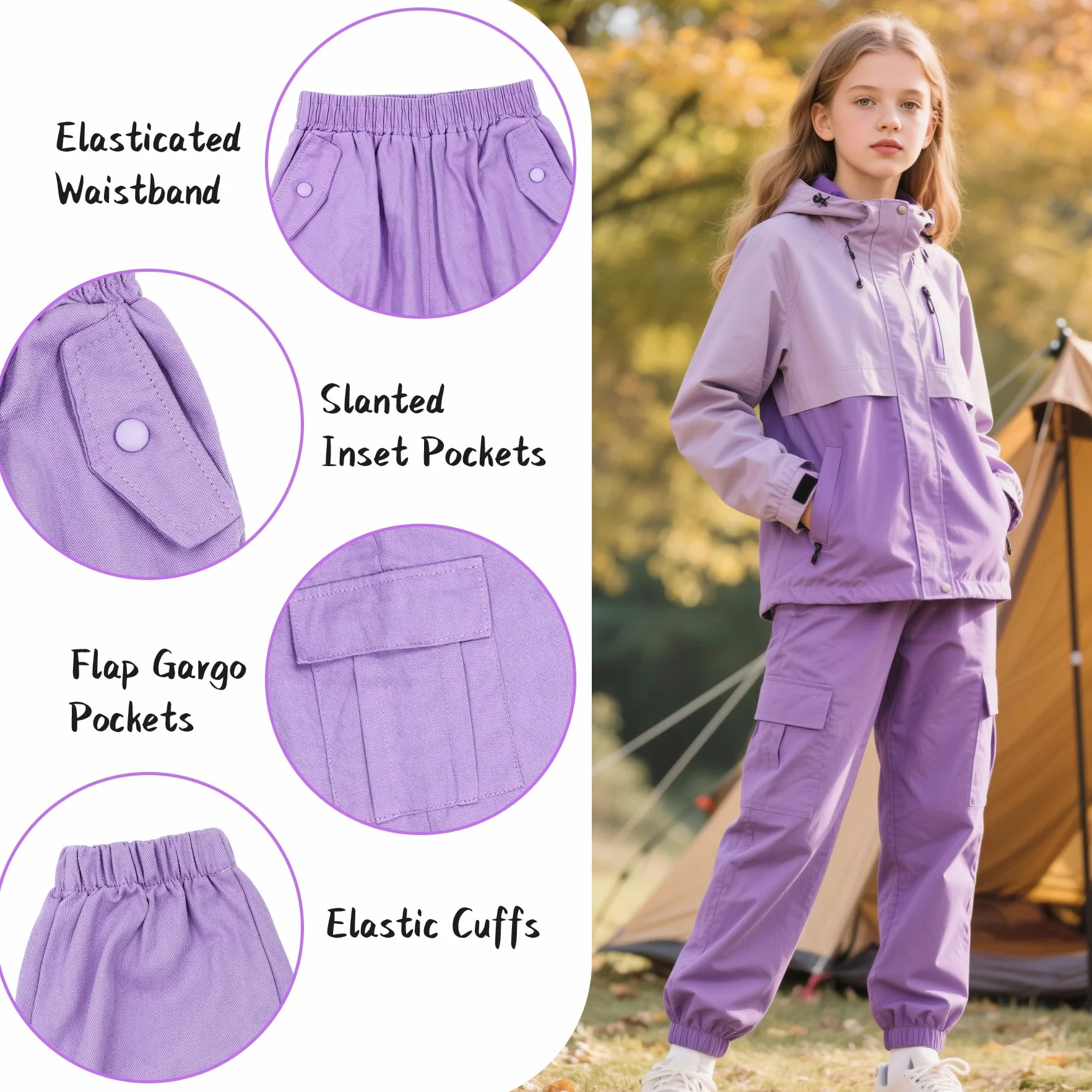 Pantalones Cargo Niñas Algodón Cintura Elástica Múltiples Bolsillos Joggers 6-13 Años