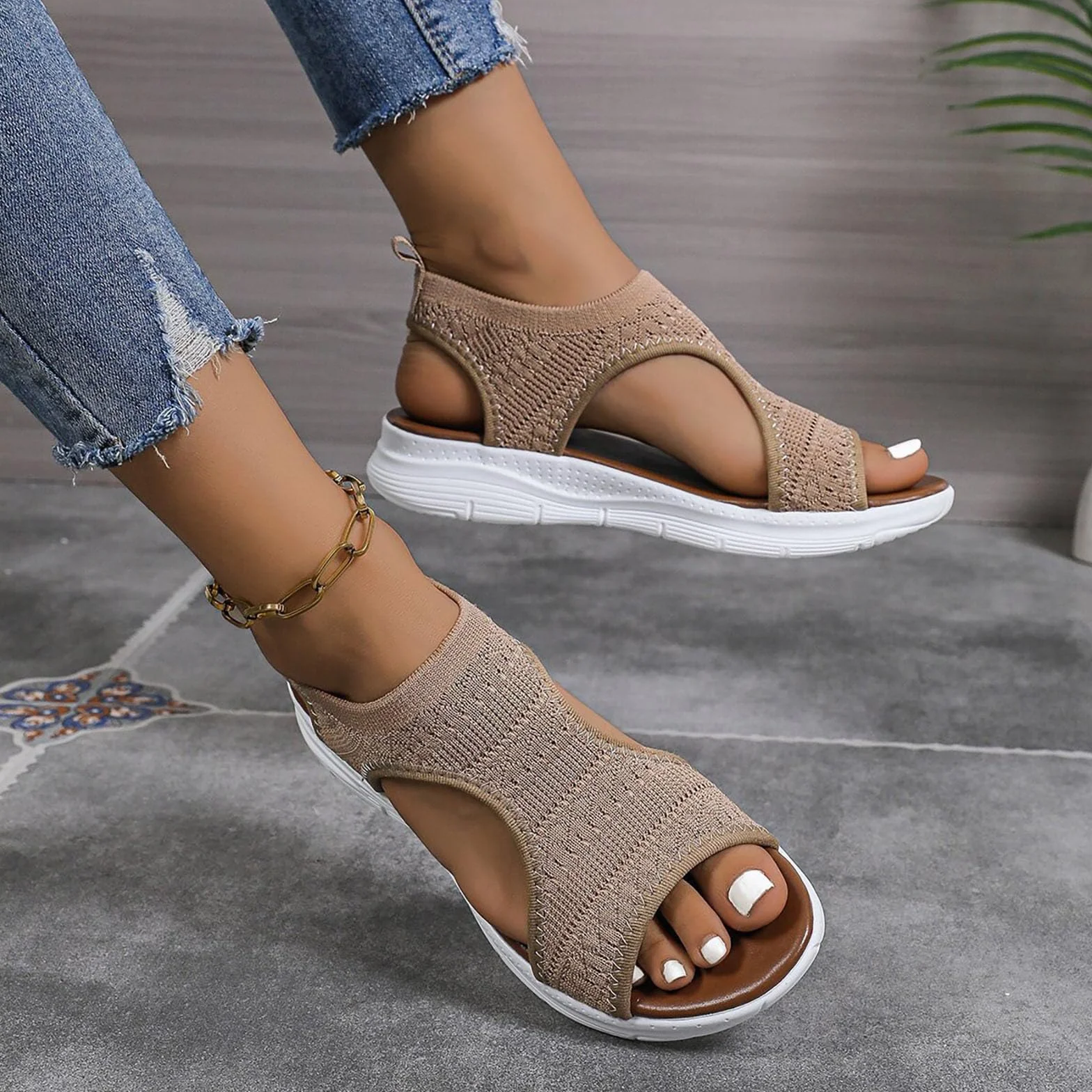 Sandalias Deportivas Ortopédicas para Mujer Moda con Punta Abierta Cuña Lavable de Verano
