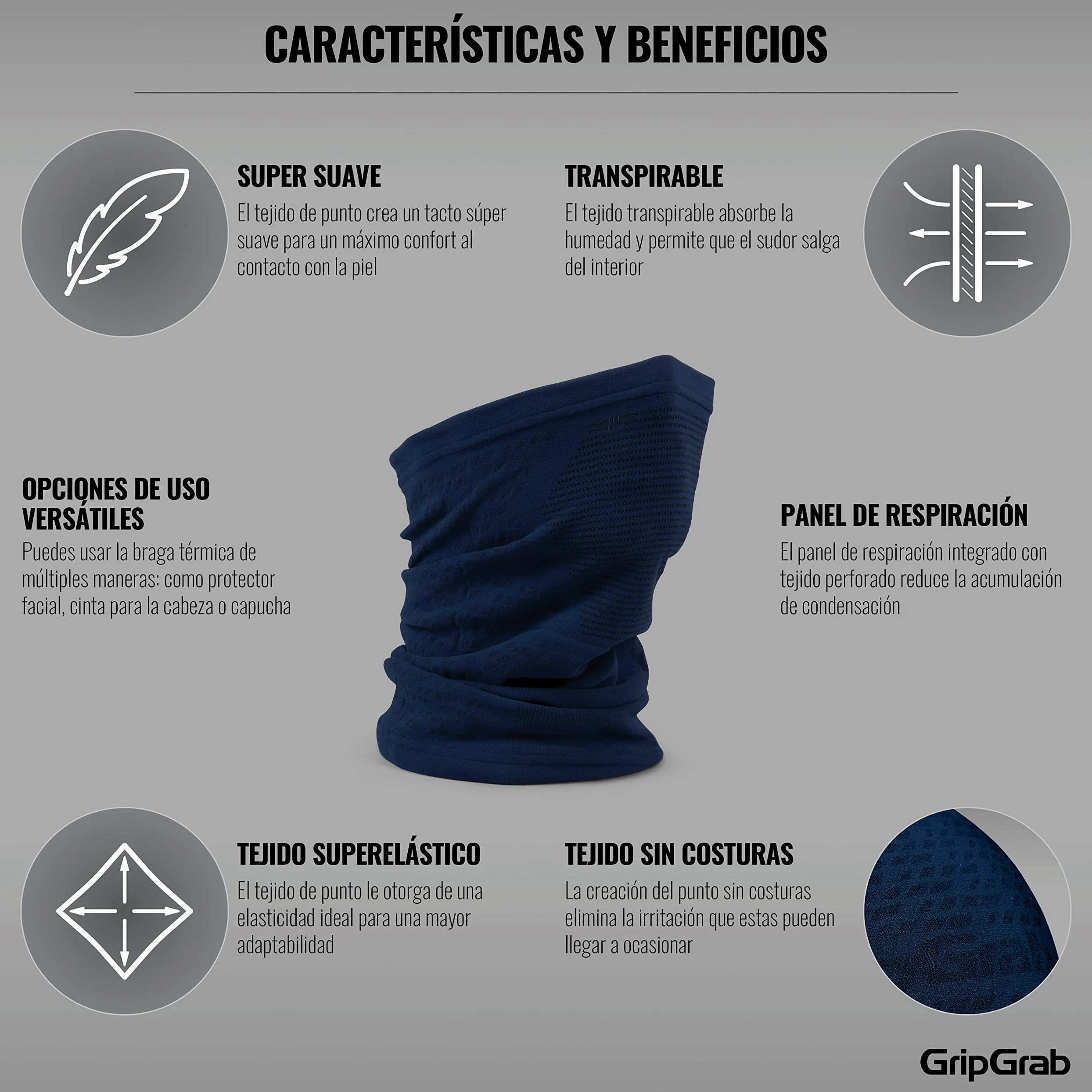 GripGrab Braga de Cuello de Punto Freedom Multifuncional Sin Costuras Ciclismo Running Deporte Tubular Invierno Unisex Bragas de cuello Unisex adulto (Pack de 1)