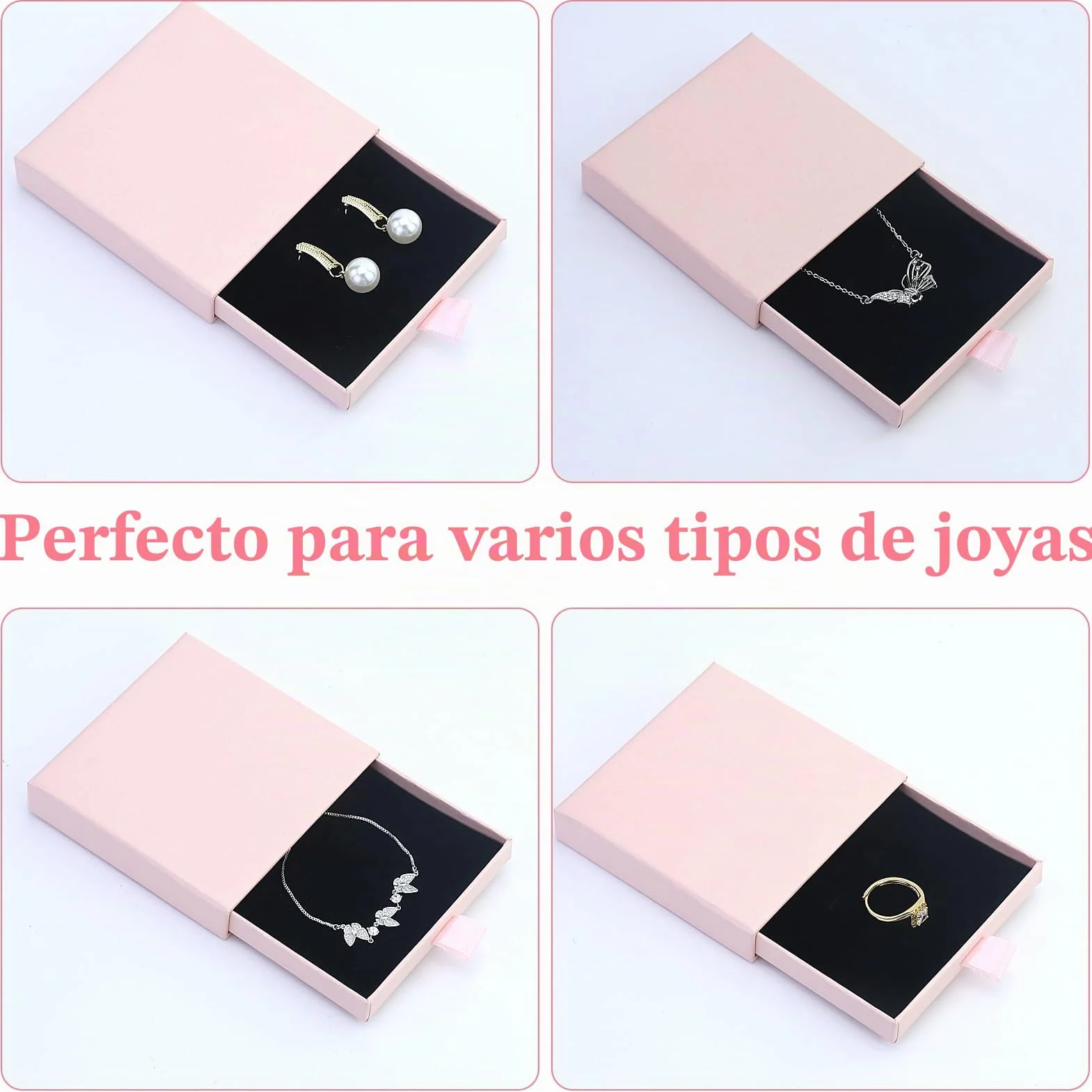 Caja de Regalo para Joyería Rosa con Bolsa de Terciopelo, Organizador de Collares, Pendientes y Anillos