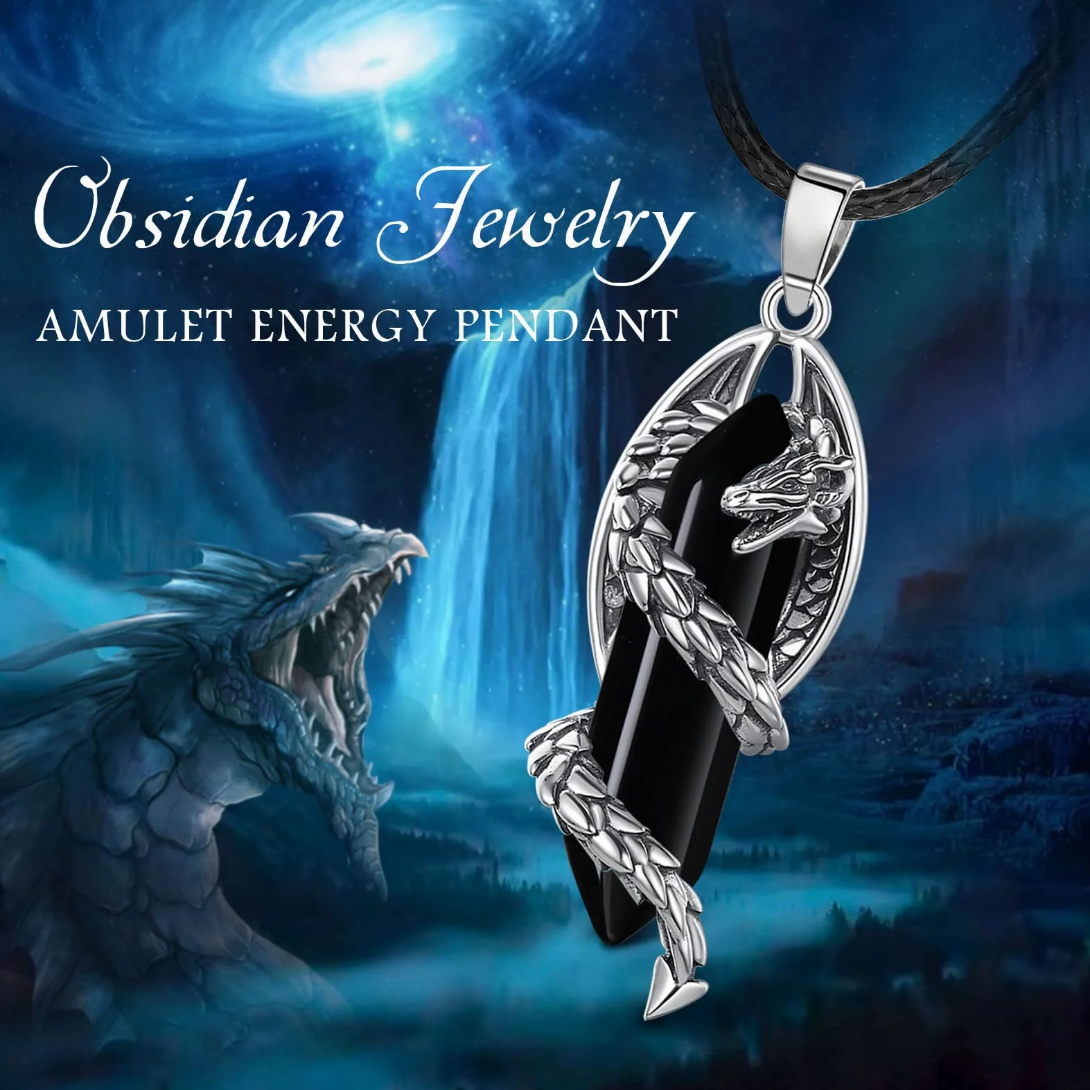 Collares Dragón para Mujer Hombre, Colgantes Cristal Rosa Obsidiana Energía Collar Vikingo Collar the Witcher, Dragón Vintage Joyería, Original Regalo para Hombre Mujer, 51CM+61CM