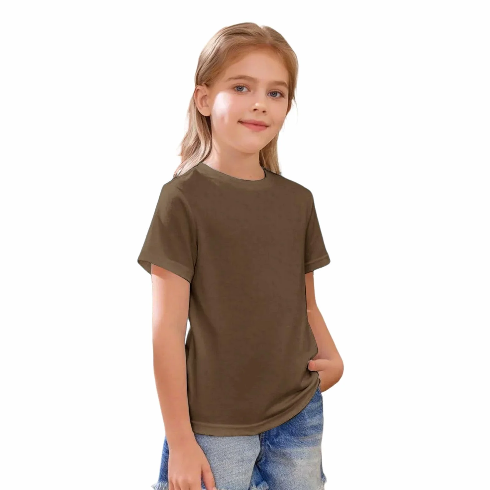 Camiseta de algodón manga corta cuello redondo para niñas básica ligera