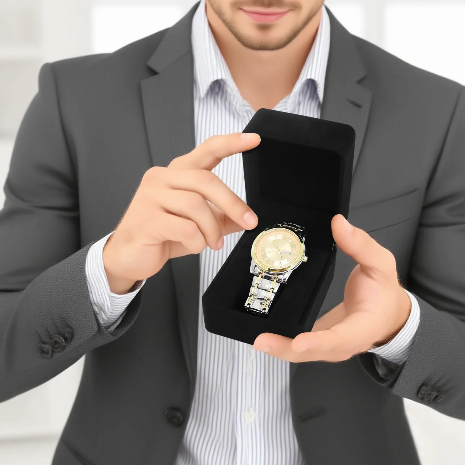 Caja para Relojes Individual con Cojín Extraíble de Terciopelo Azul