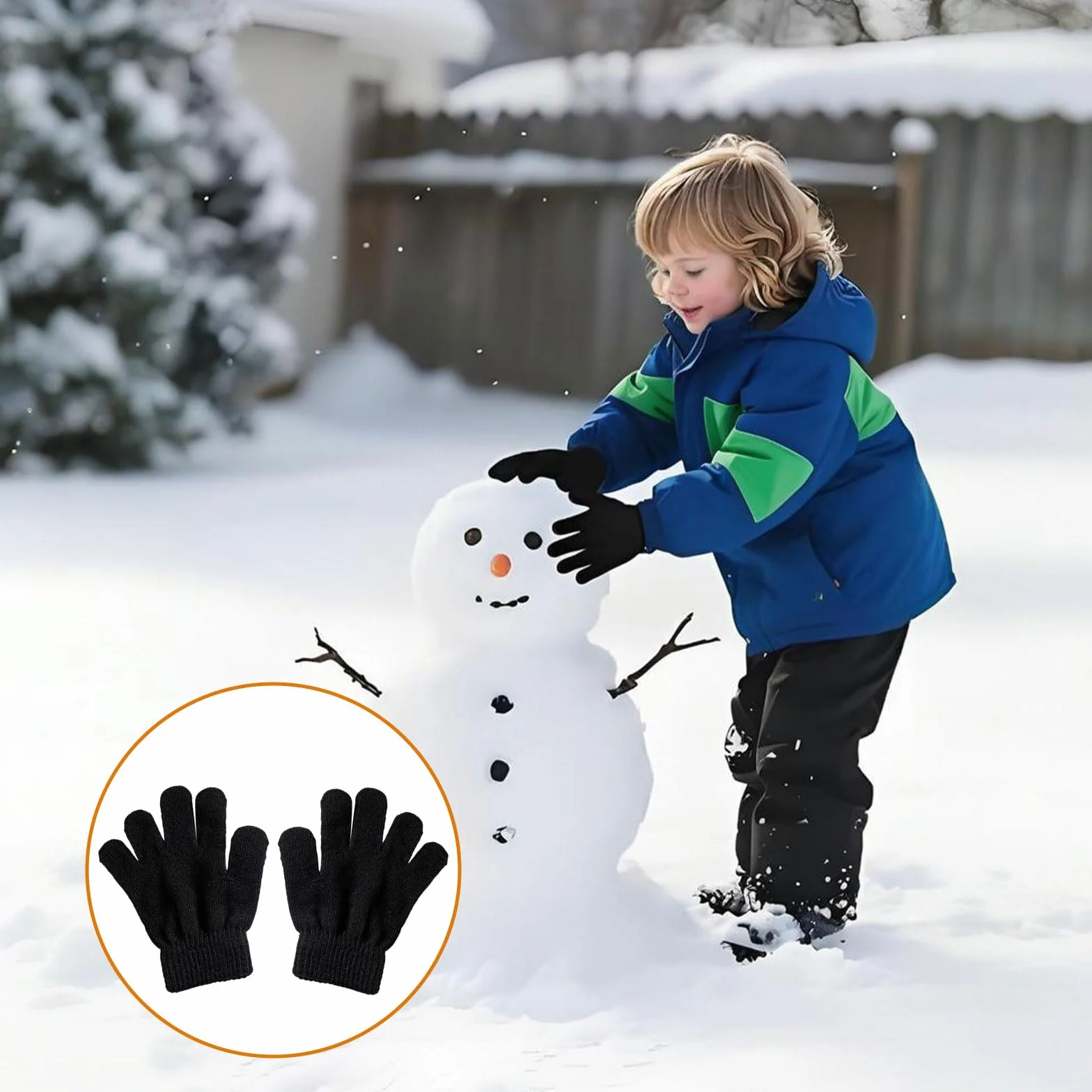 Guantes Elásticos Mágicos para Niños, Manoplas de Dedo Completo, Guantes de Punto Unisex, Cálidos de Invierno, Negro