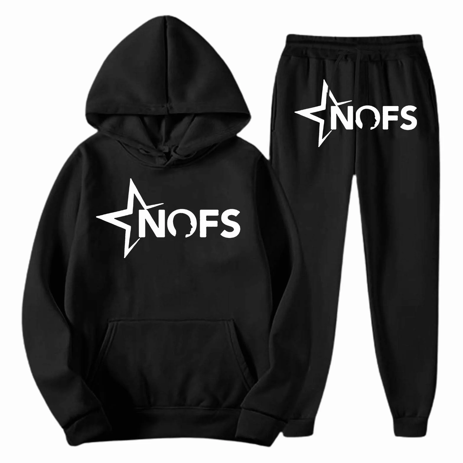 NOFS Pantalones de chándal Y2K para hombre con estampado de letras, sudadera suelta y pantalones deportivos (2 piezas)