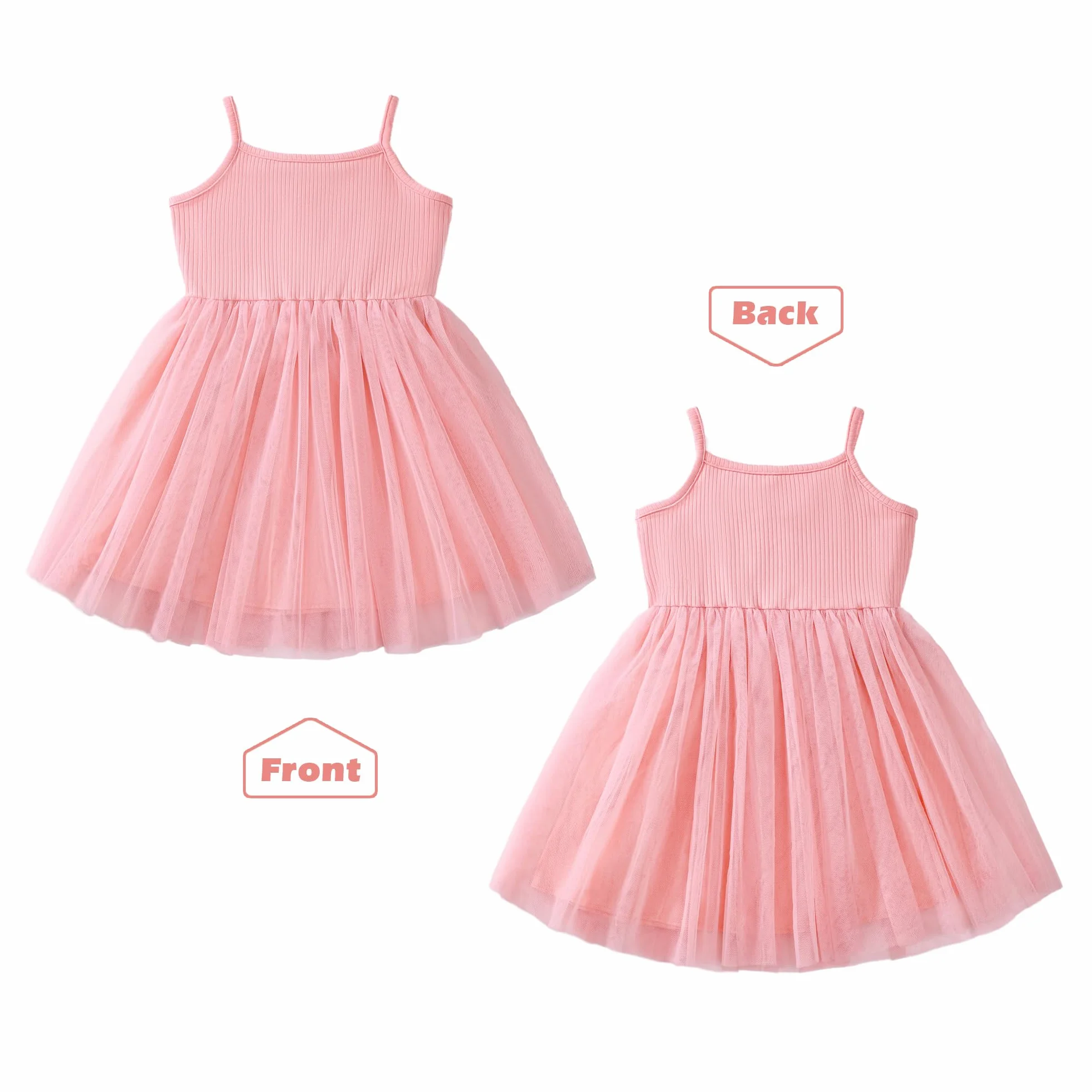 Vestido Tul para Niña Sin Mangas Algodón Verano Vestidos Tirantes A-Line Tutú Casual Elegante Ropa Princesa Fiesta Ceremonia 2-7 Años Negro/Rosa