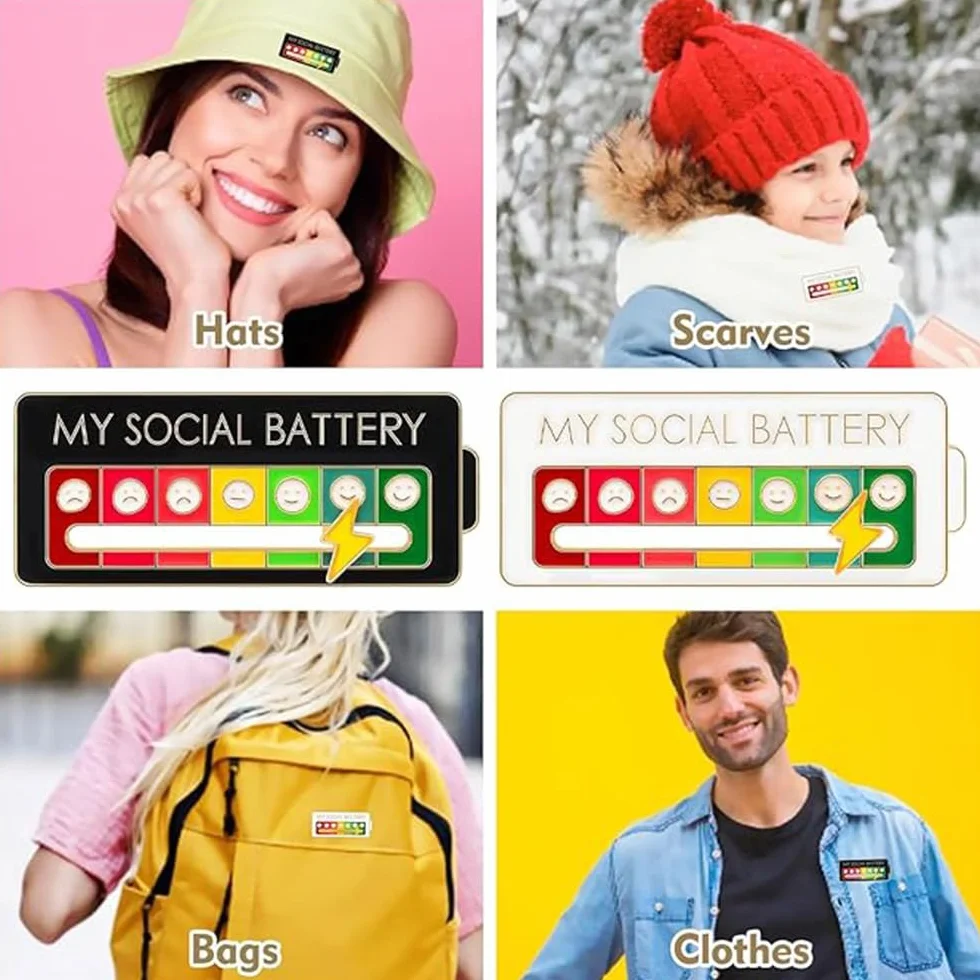 4 Pines Broches de Batería Social Ajustables - Broches de Humor con Diseño de Nubes para Mochila, Chaqueta o Gorra - Pins Decorativos para Hombre, Mujer y Niños - Divertido y Creativo