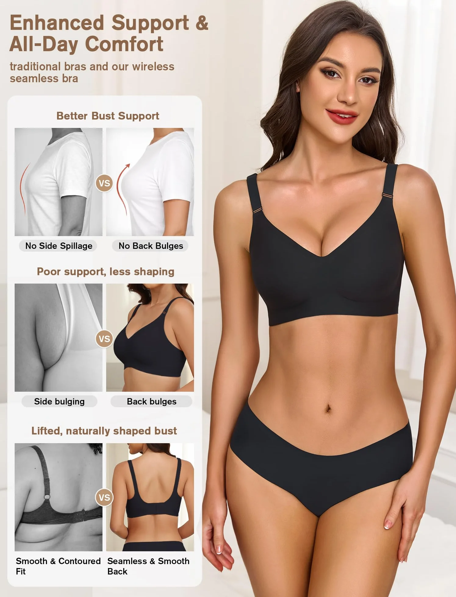 EIISSION Sujetador sin Aros Mujer Reductor Push Up Cómodo Talla Grande Invisible Diario Bralette sin Costuras